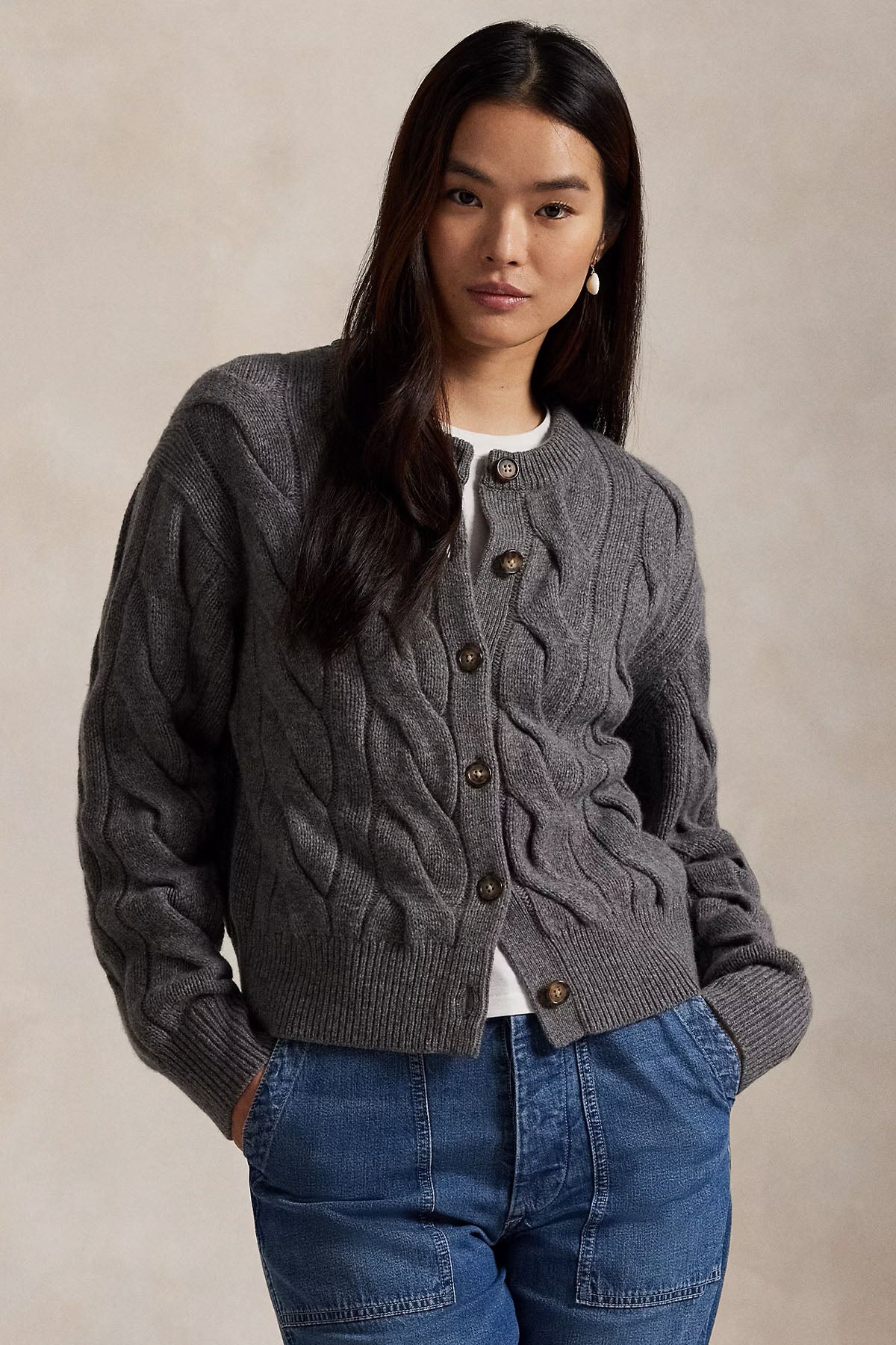 Polo Ralph Lauren Relaxed Fit Saç Örgü Kaşmir Yün Triko Ceket