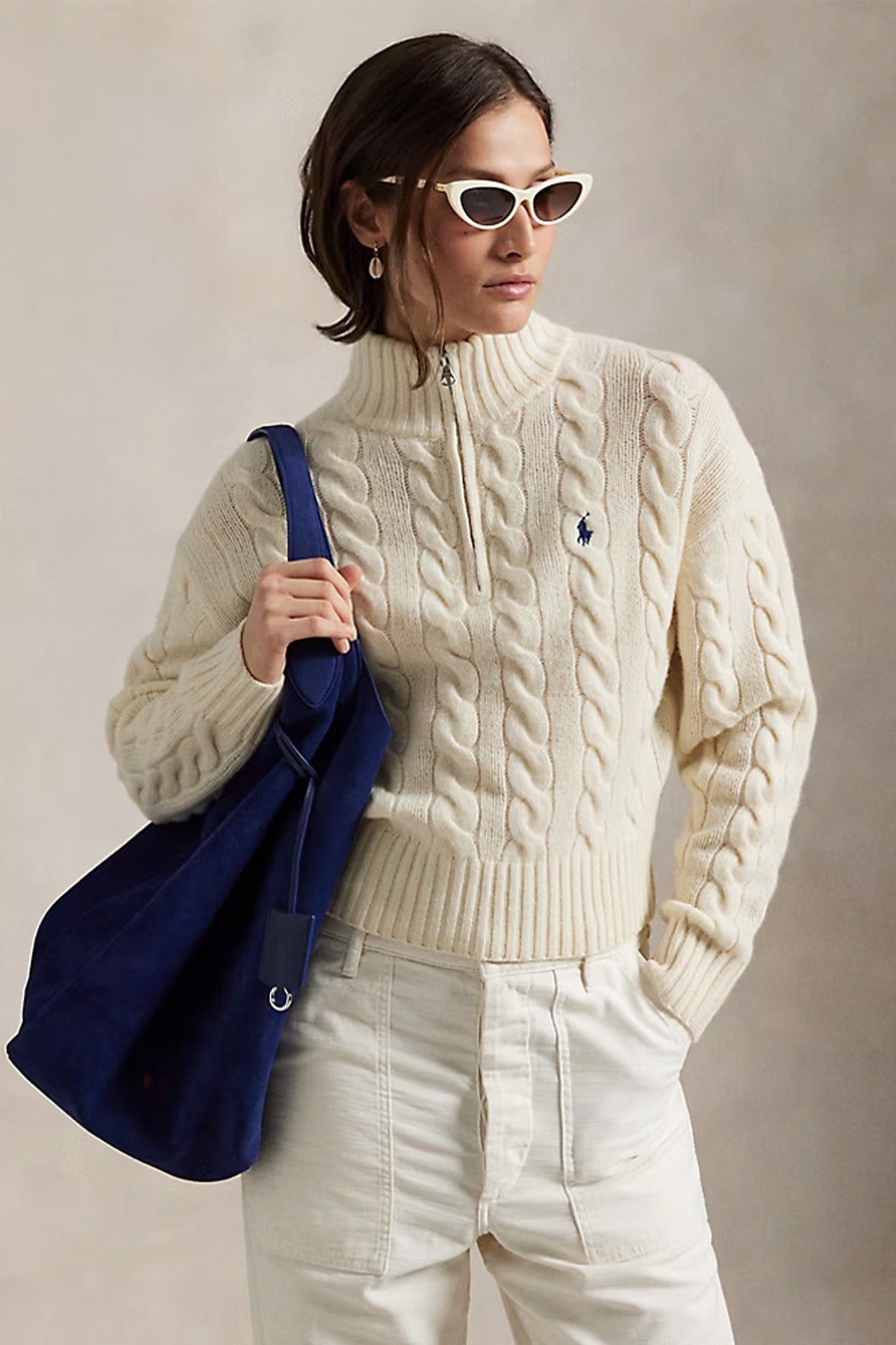 Polo Ralph Lauren Relaxed Fit Perkins Yaka Saç Örgü Kaşmir Yün Triko-Triko-Libas