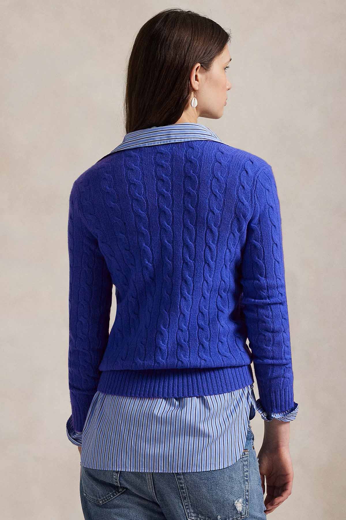 Polo Ralph Lauren Slim Fit V Yaka Saç Örgü Kaşmir Yün Triko