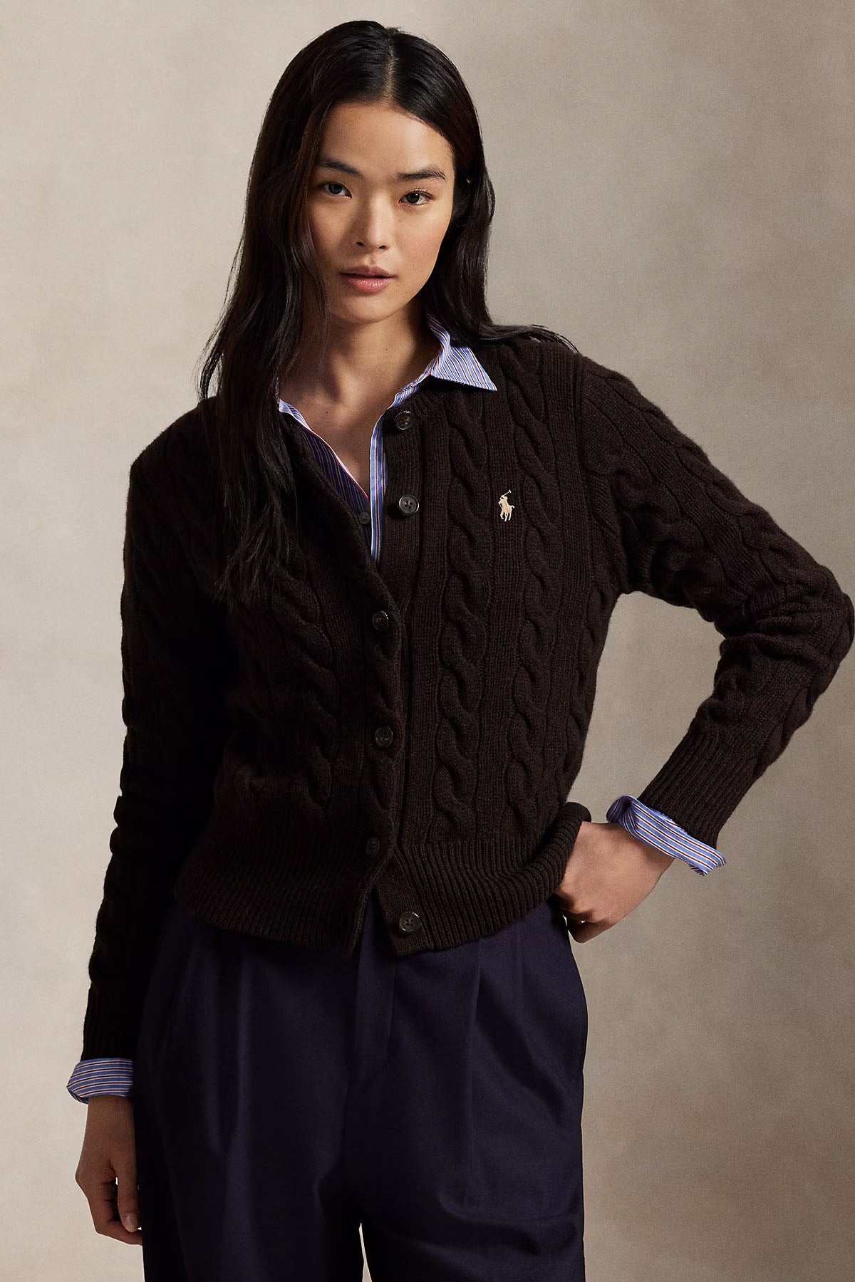 Polo Ralph Lauren Slim Fit Saç Örgü Kaşmir Yün Triko Ceket