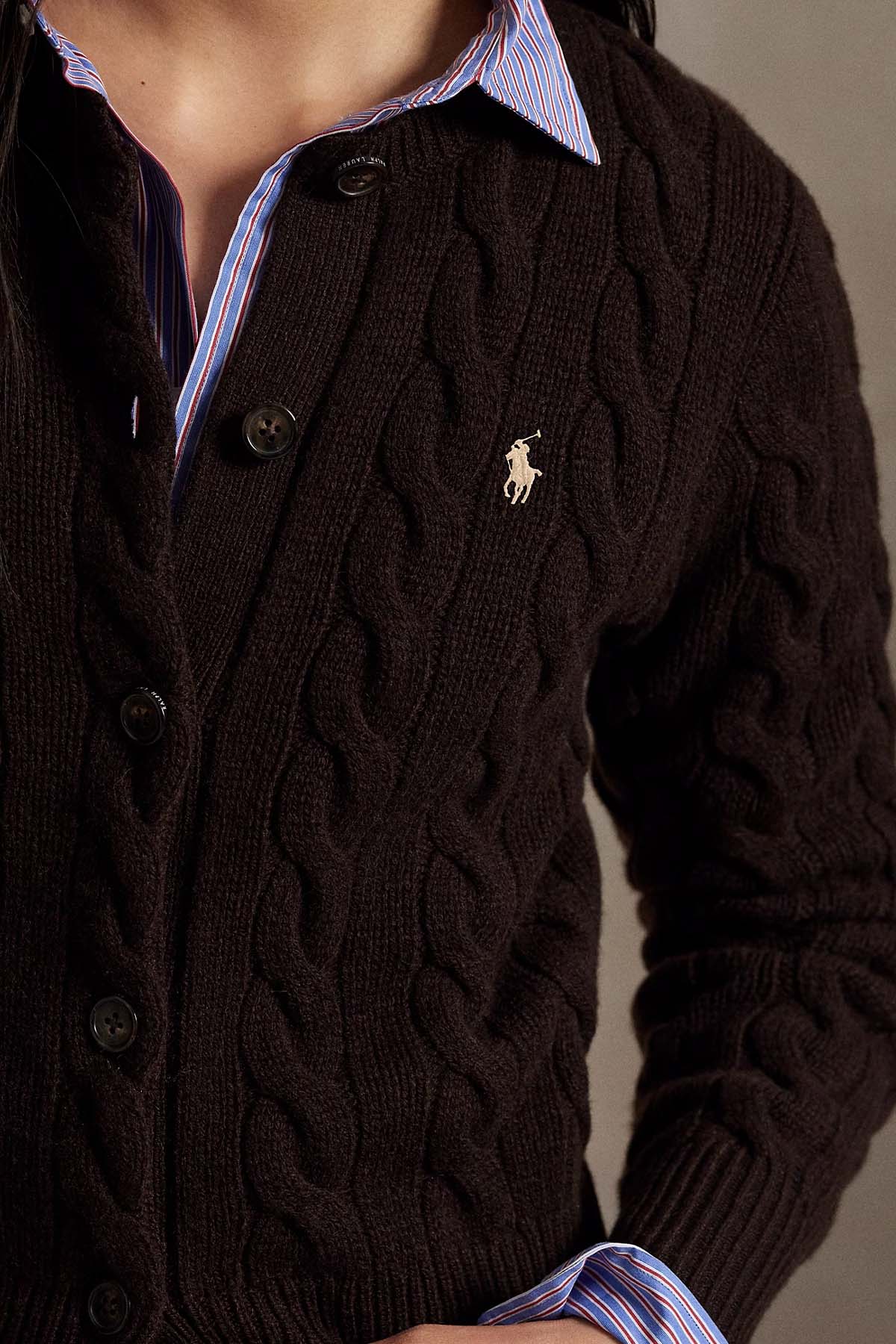 Polo Ralph Lauren Slim Fit Saç Örgü Kaşmir Yün Triko Ceket