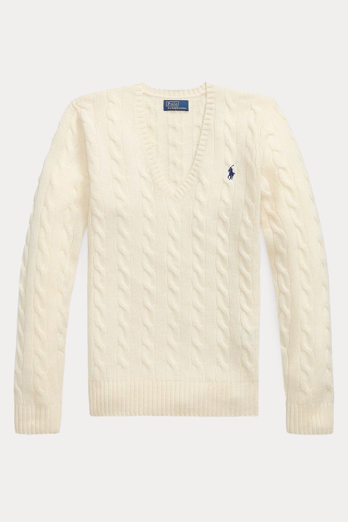 Polo Ralph Lauren Slim Fit V Yaka Saç Örgü Kaşmir Yün Triko