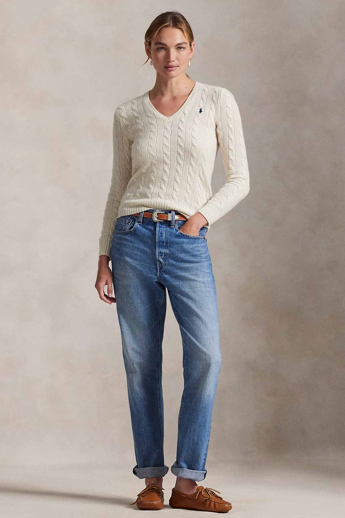 Polo Ralph Lauren Slim Fit V Yaka Saç Örgü Kaşmir Yün Triko