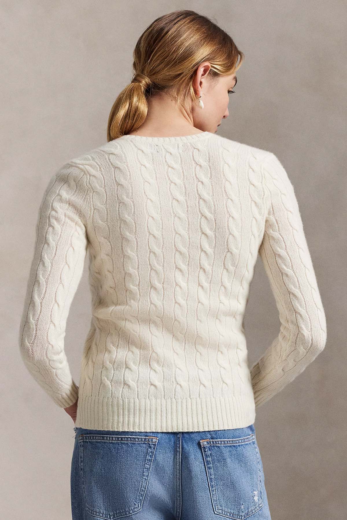 Polo Ralph Lauren Slim Fit V Yaka Saç Örgü Kaşmir Yün Triko