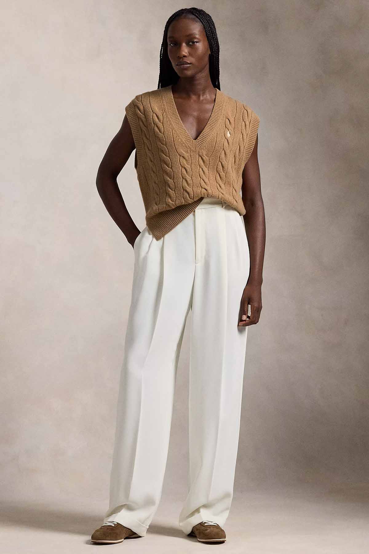 Polo Ralph Lauren Relaxed Fit V Yaka Saç Örgü Kaşmir Yün Triko