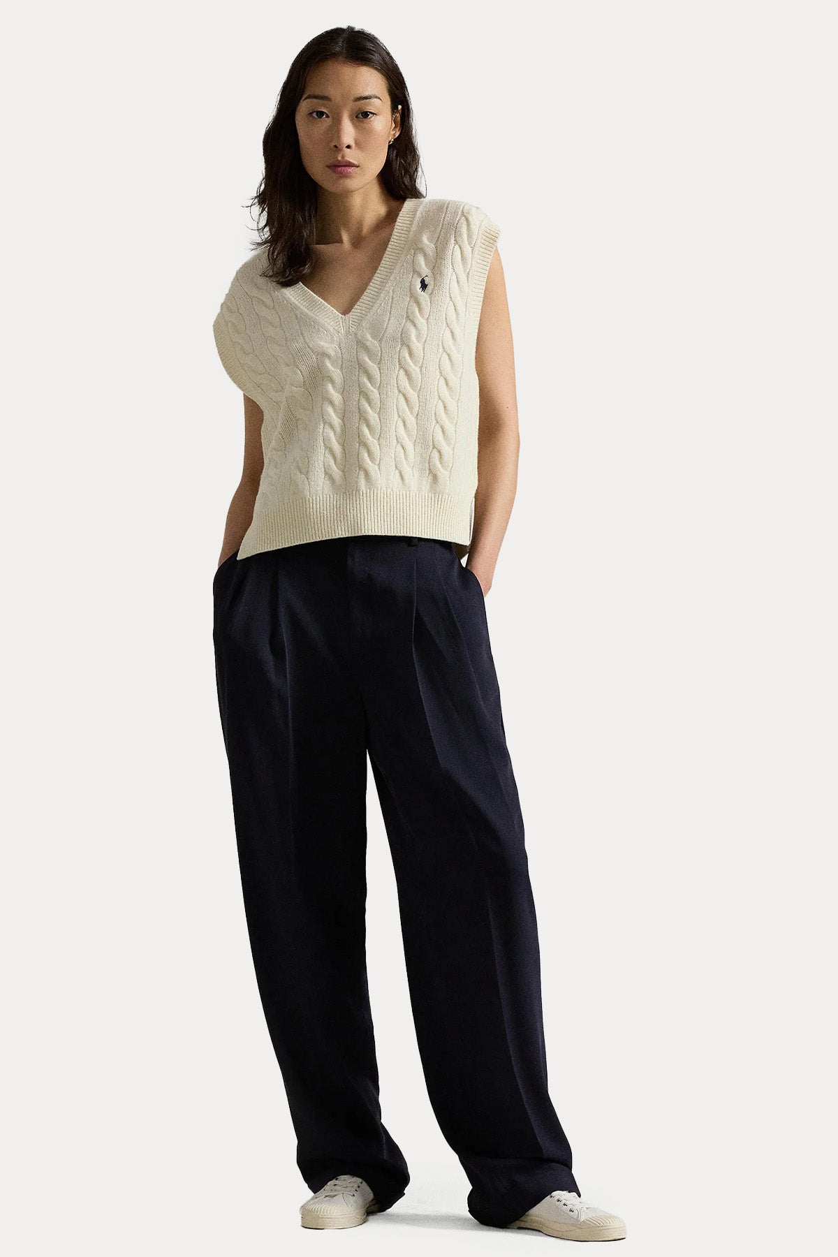 Polo Ralph Lauren Relaxed Fit V Yaka Saç Örgü Kaşmir Yün Triko