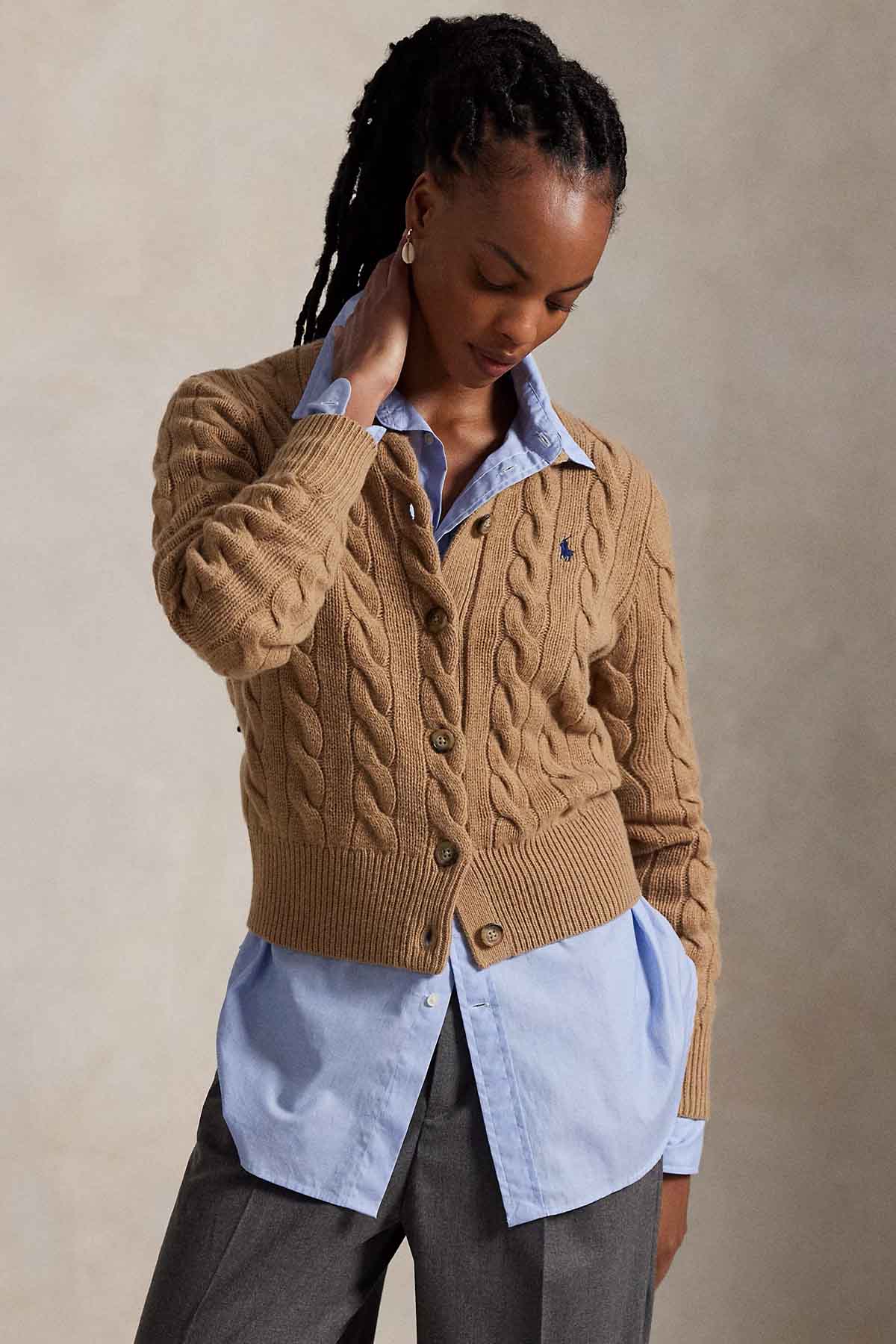 Polo Ralph Lauren Slim Fit Saç Örgü Kaşmir Yün Triko Ceket