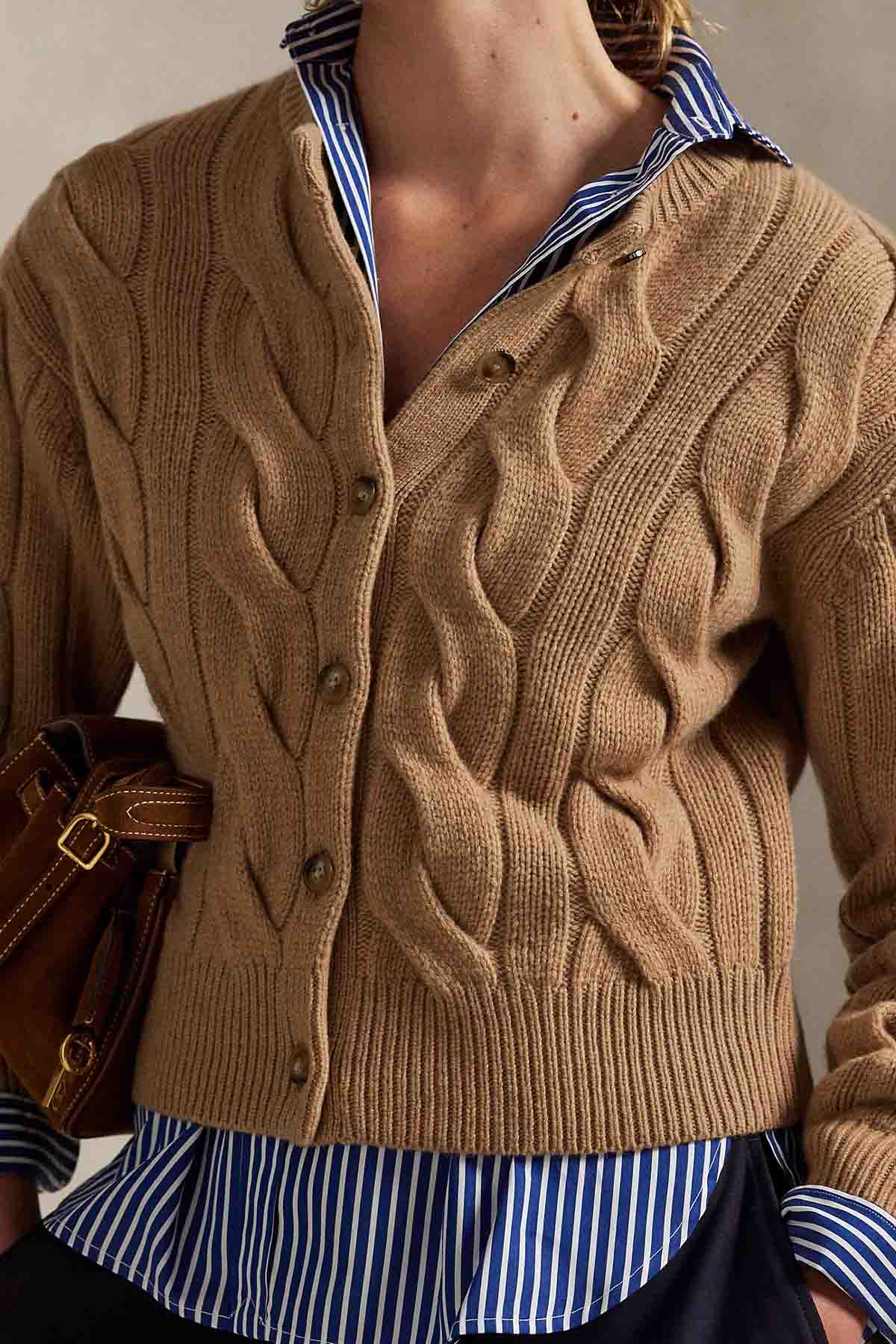 Polo Ralph Lauren Relaxed Fit Saç Örgü Kaşmir Yün Triko Ceket