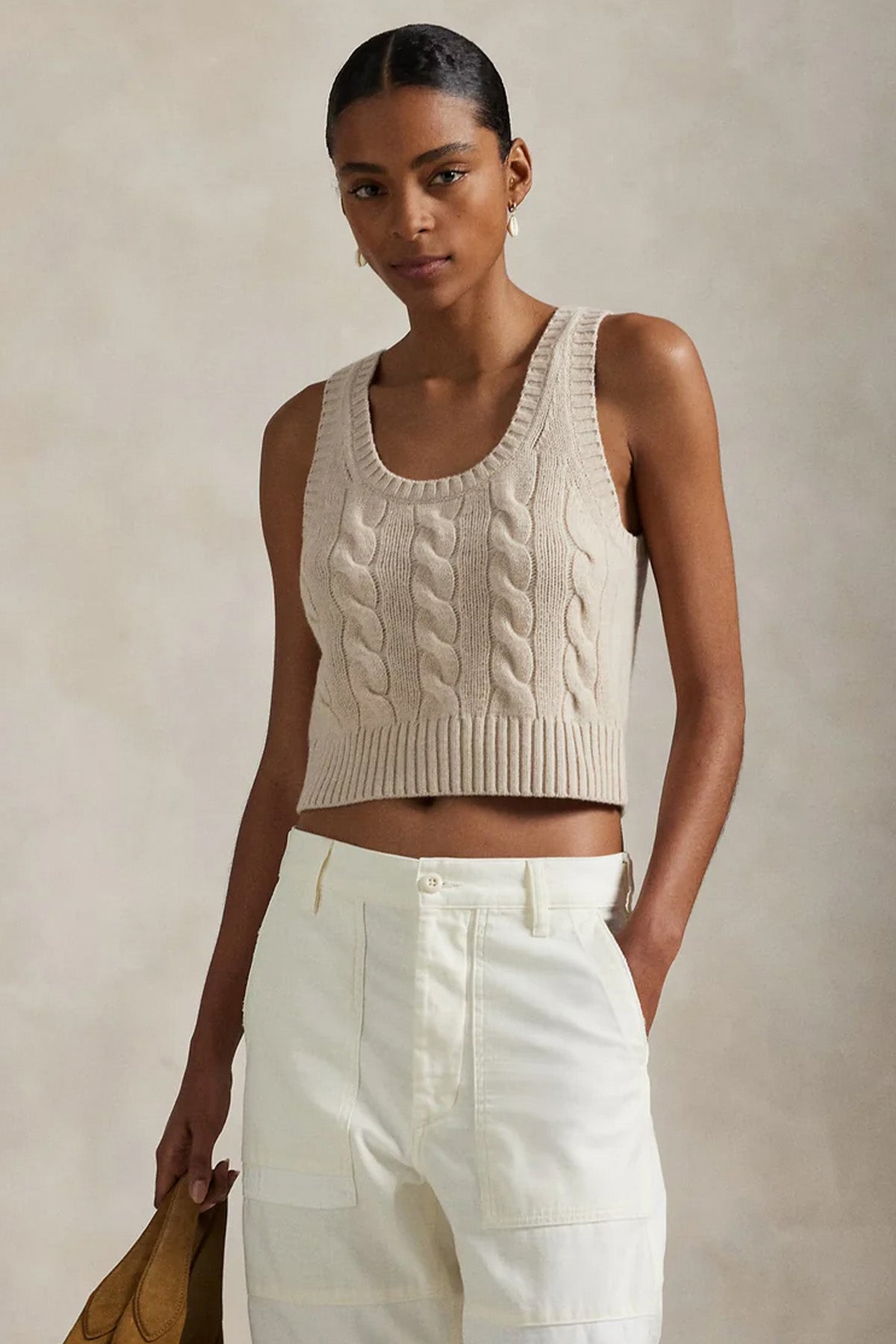 Polo Ralph Lauren Slim Fit Saç Örgü Kaşmir Yün Crop Triko