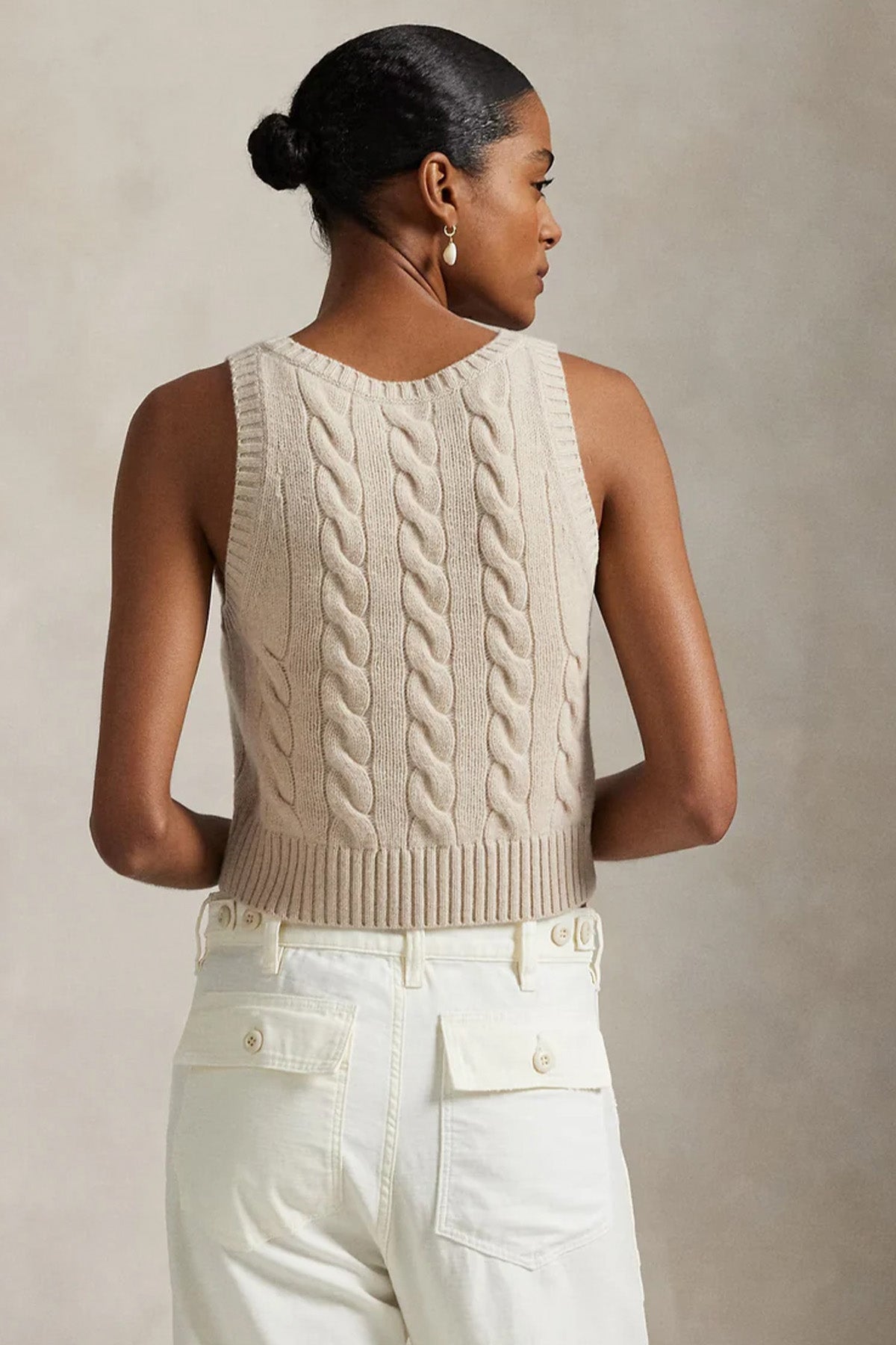 Polo Ralph Lauren Slim Fit Saç Örgü Kaşmir Yün Crop Triko