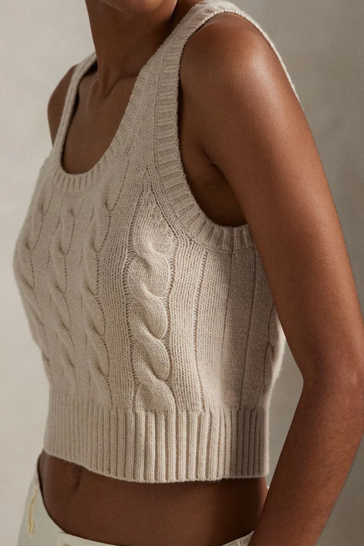 Polo Ralph Lauren Slim Fit Saç Örgü Kaşmir Yün Crop Triko