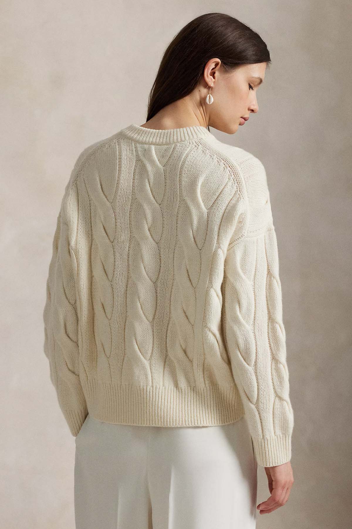 Polo Ralph Lauren Relaxed Fit V Yaka Saç Örgü Kaşmir Yün Triko