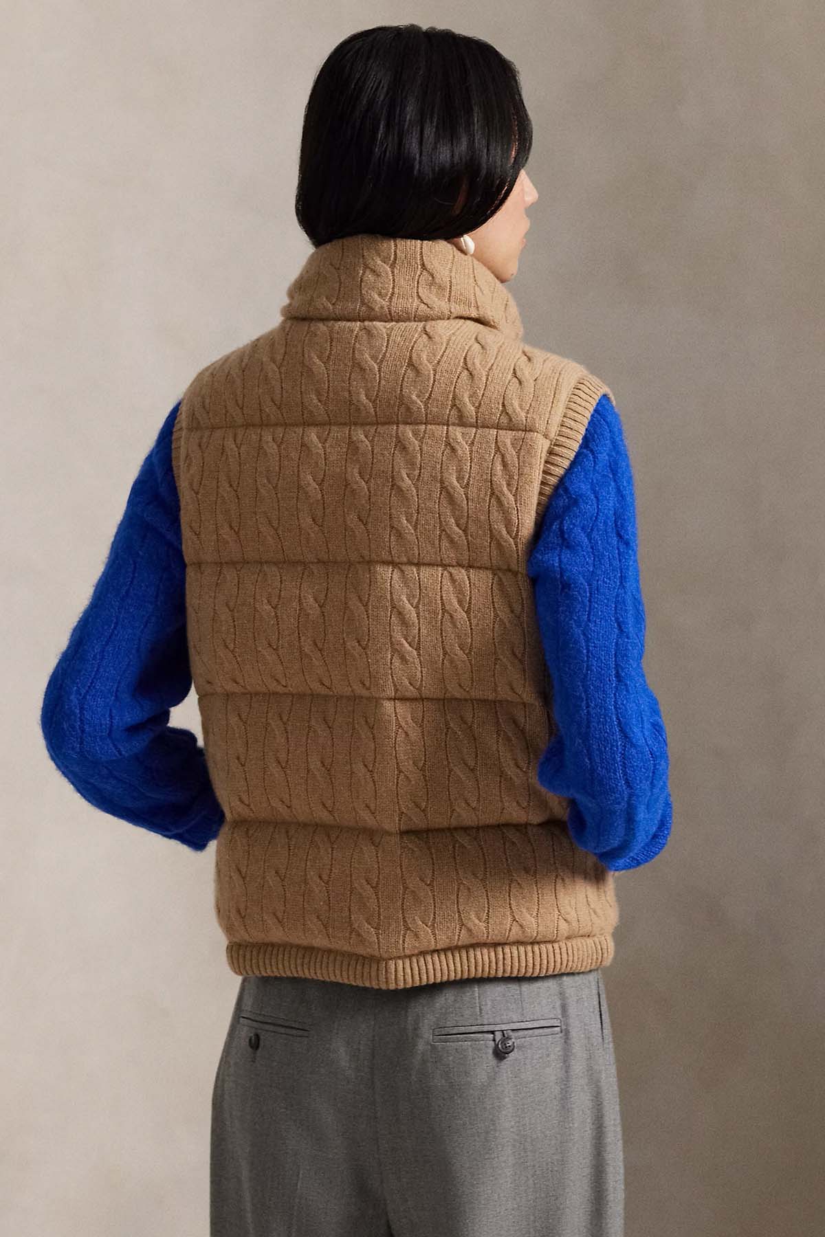 Polo Ralph Lauren Dik Yaka Saç Örgü Kaşmir Yün Puffer Yelek