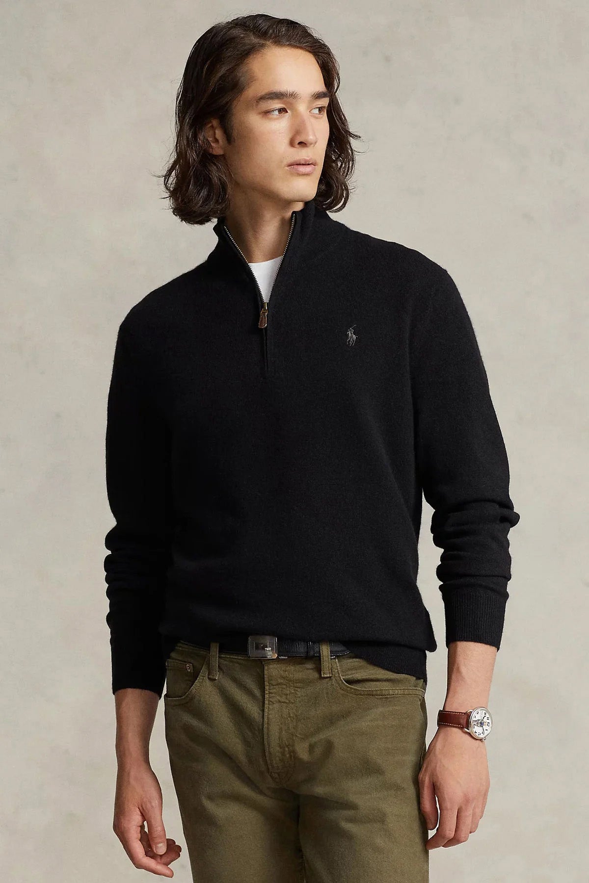 Polo Ralph Lauren Dik Yaka Yarım Fermuarlı Örgü Yün Triko