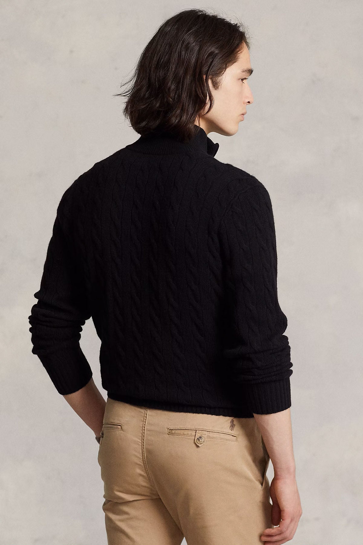 Polo Ralph Lauren Yarım Fermuarlı Dik Yaka Saç Örgü Kaşmir Yün Triko