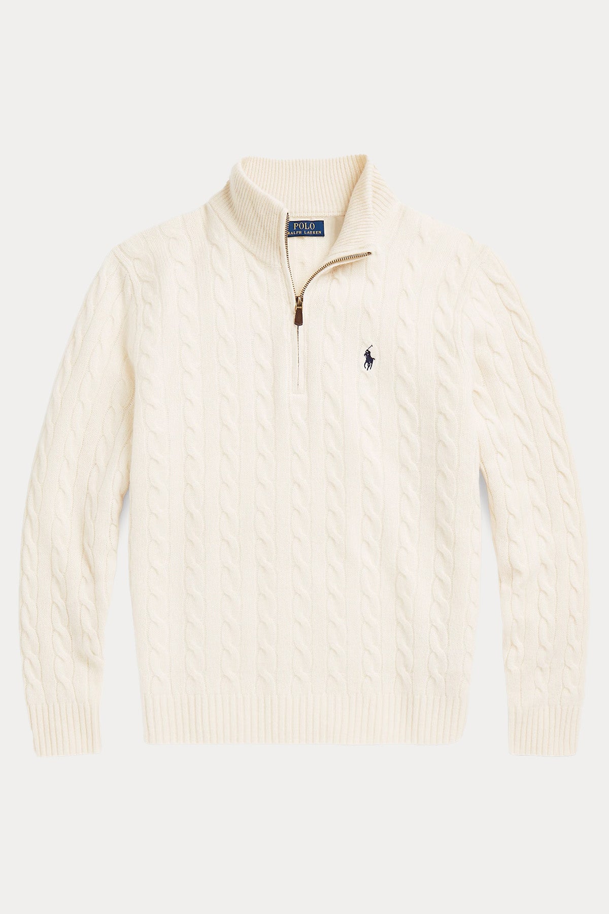 Polo Ralph Lauren Yarım Fermuarlı Dik Yaka Saç Örgü Kaşmir Yün Triko