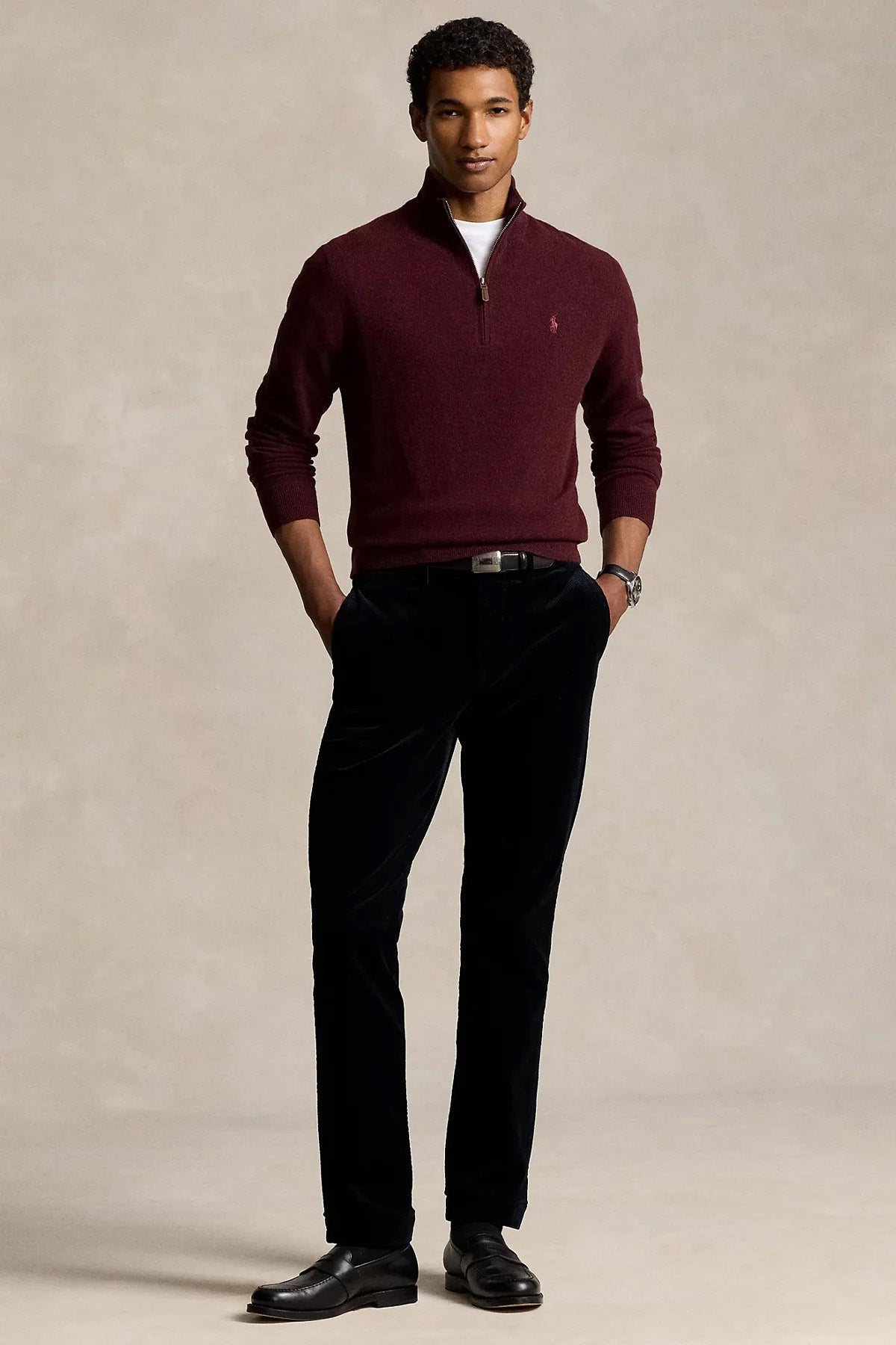 Polo Ralph Lauren Dik Yaka Yarım Fermuarlı Örgü Yün Triko