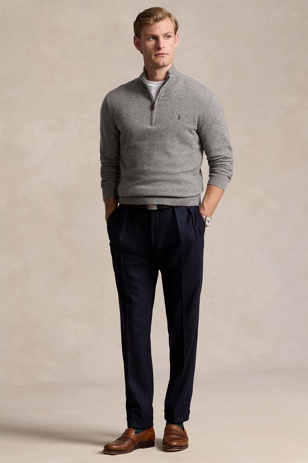 Polo Ralph Lauren Dik Yaka Yarım Fermuarlı Örgü Yün Triko