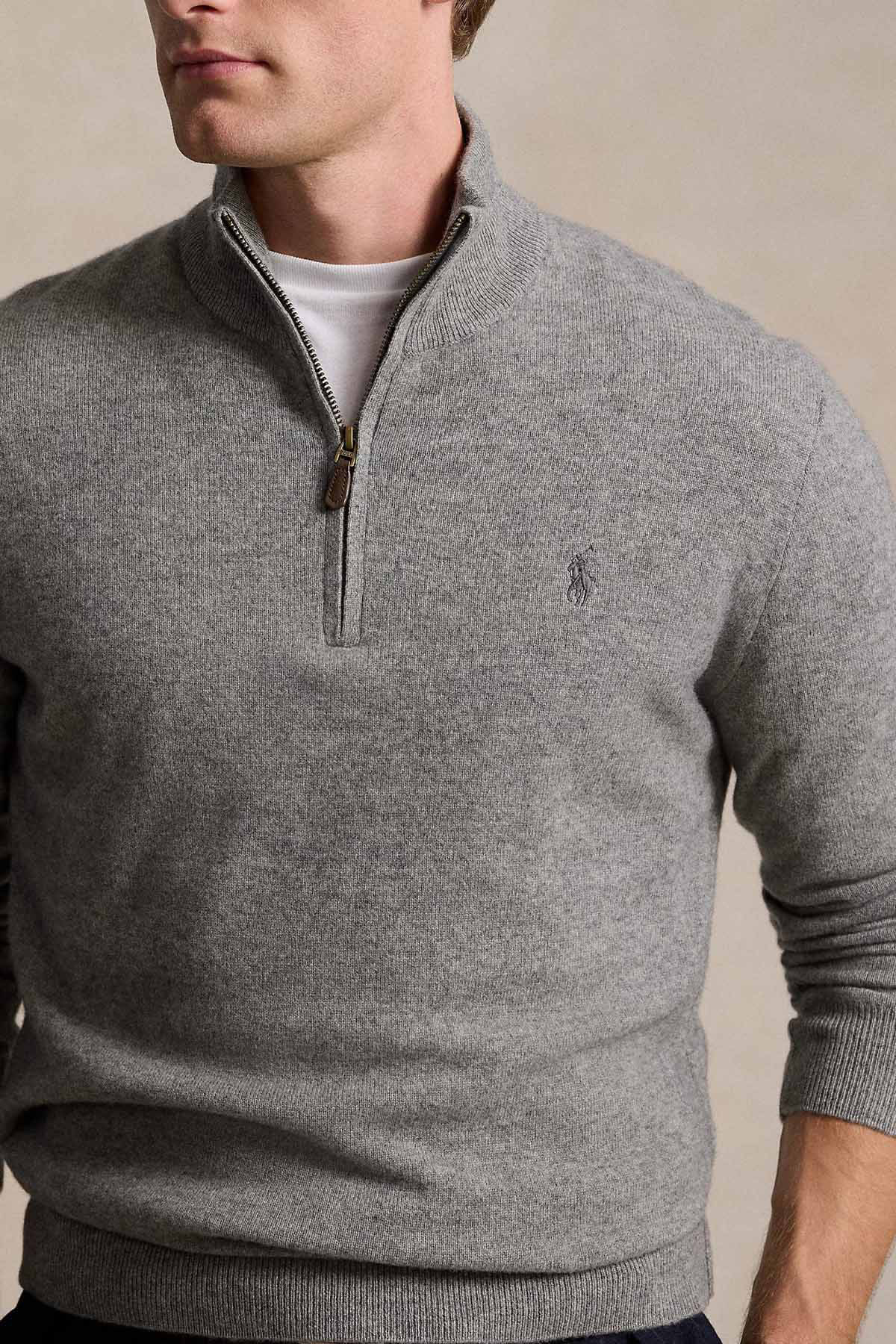 Polo Ralph Lauren Dik Yaka Yarım Fermuarlı Örgü Yün Triko