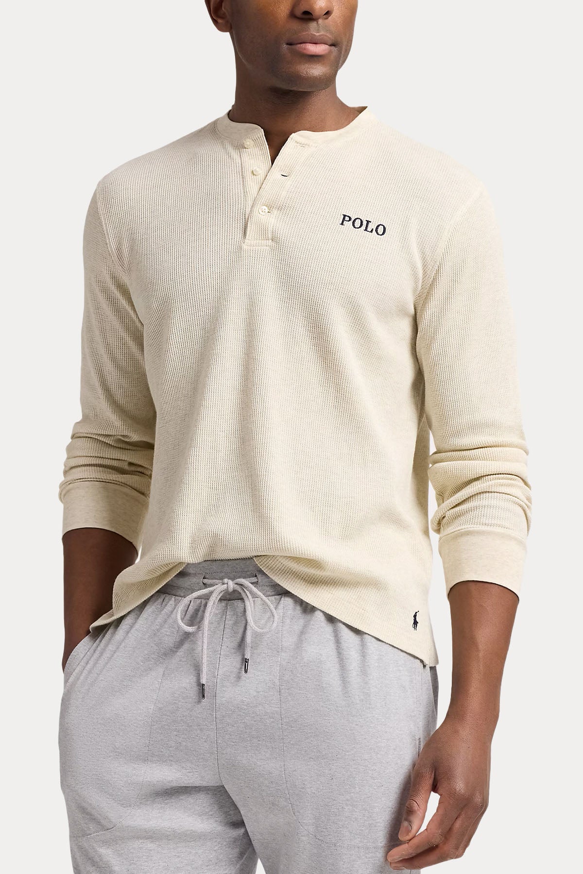 Polo Ralph Lauren Düğmeli Yuvarlak Yaka Waffle Örgü Logolu T-shirt