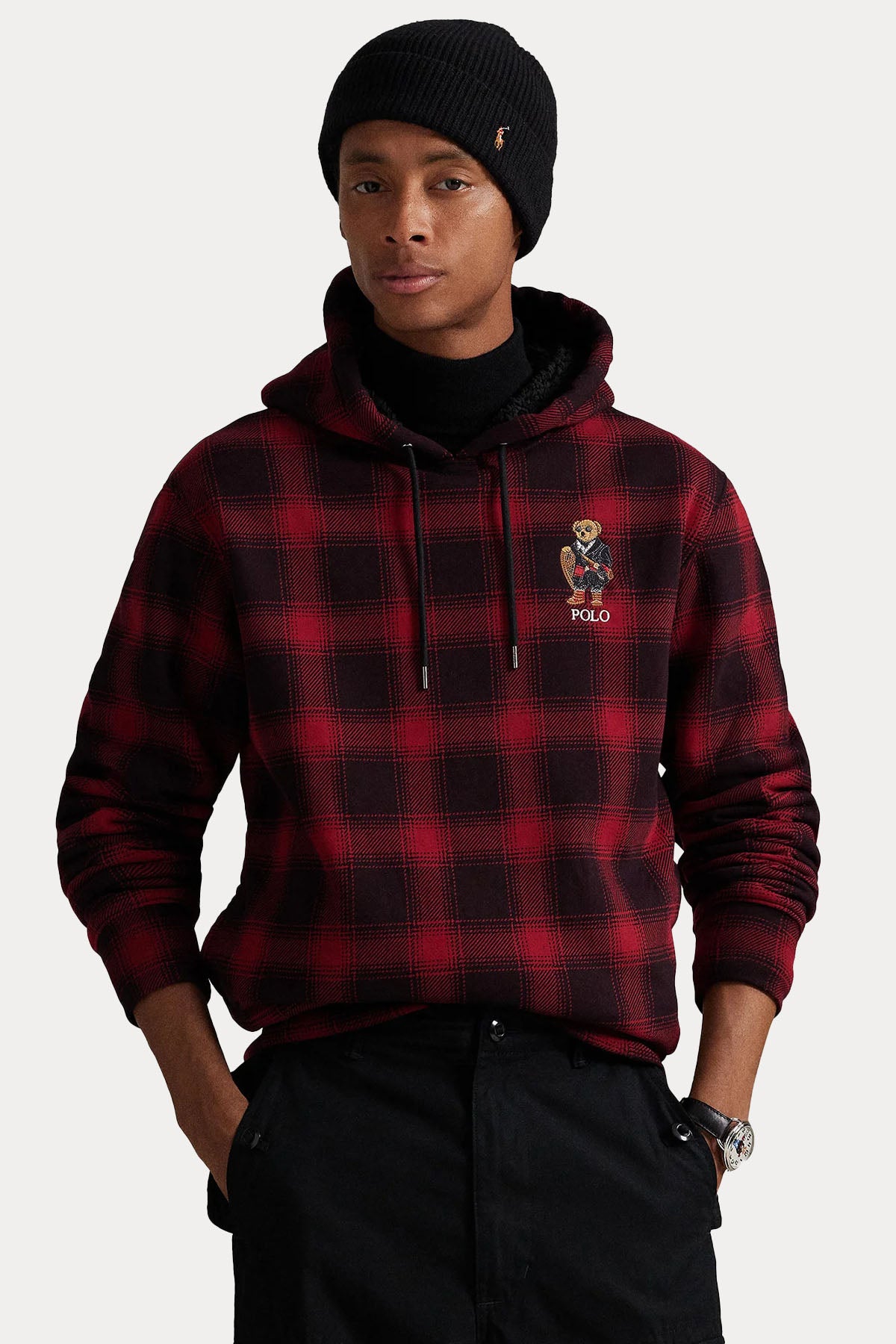 Polo Ralph Lauren Polo Bear İçi Polarlı Ekose Desenli Kapüşonlu Sweatshirt