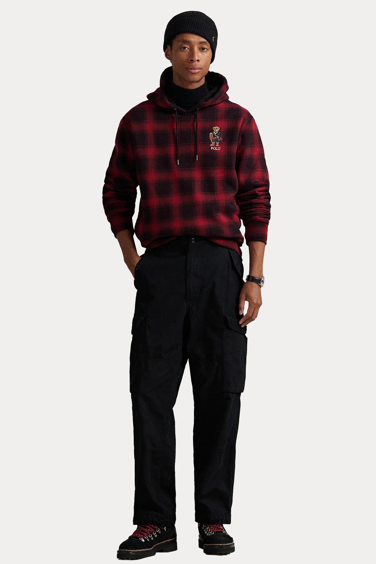 Polo Ralph Lauren Polo Bear İçi Polarlı Ekose Desenli Kapüşonlu Sweatshirt