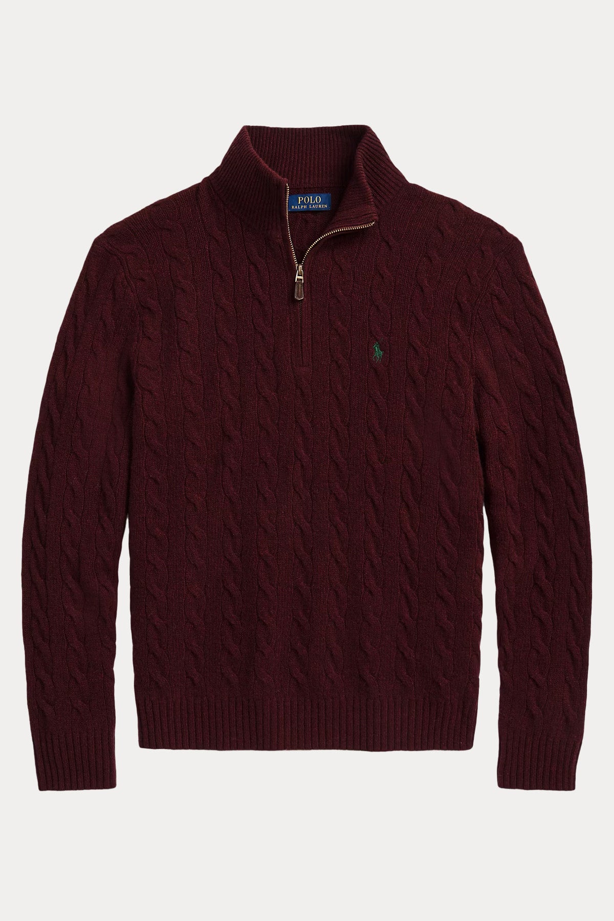 Polo Ralph Lauren Yarım Fermuarlı Dik Yaka Kaşmir Saç Örgü Yün Triko