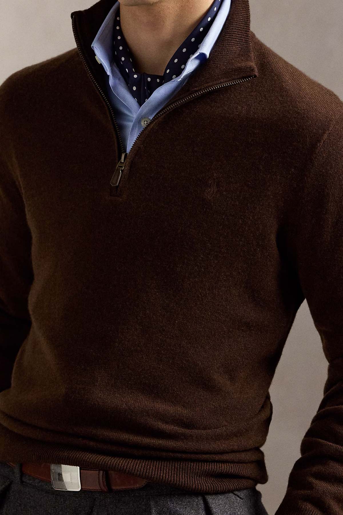 Polo Ralph Lauren Dik Yaka Yarım Fermuarlı Örgü Yün Triko