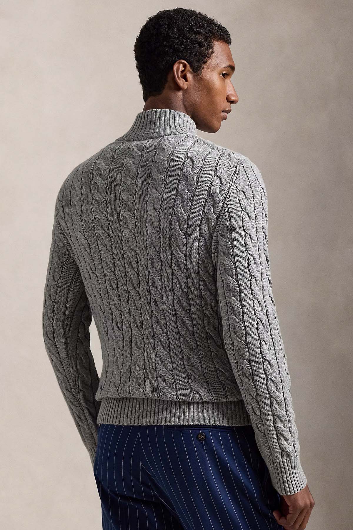 Polo Ralph Lauren Yarım Fermuarlı Dik Yaka Saç Örgü Triko