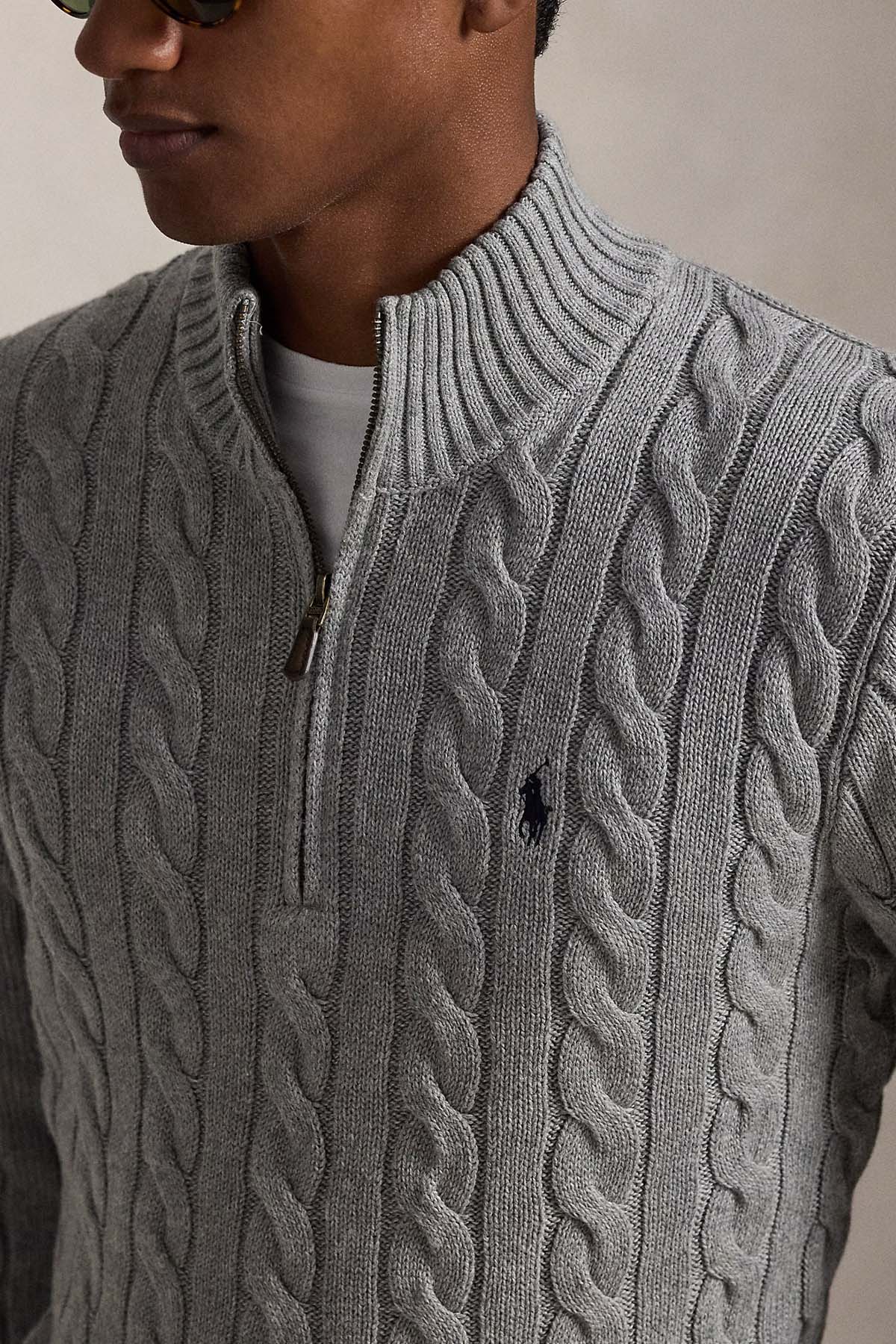 Polo Ralph Lauren Yarım Fermuarlı Dik Yaka Saç Örgü Triko