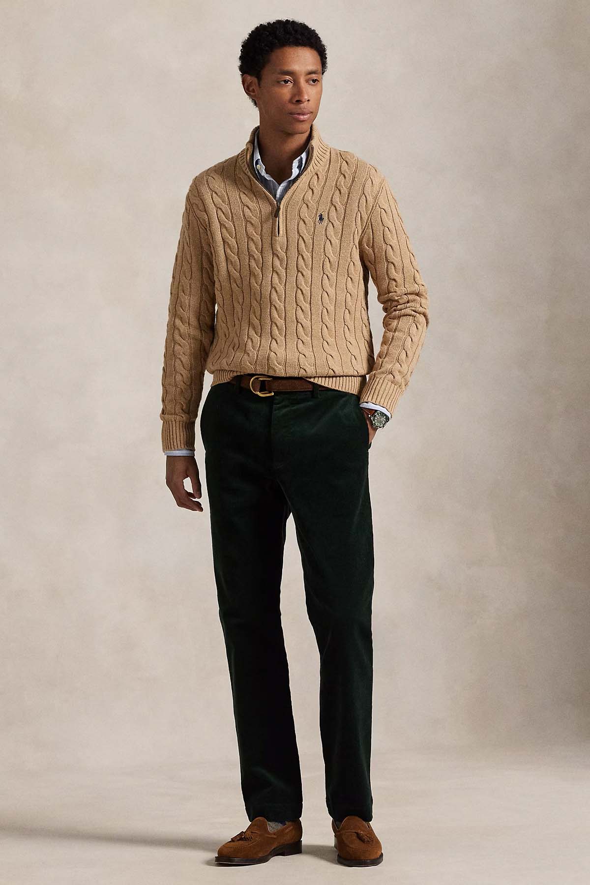 Polo Ralph Lauren Yarım Fermuarlı Dik Yaka Saç Örgü Triko