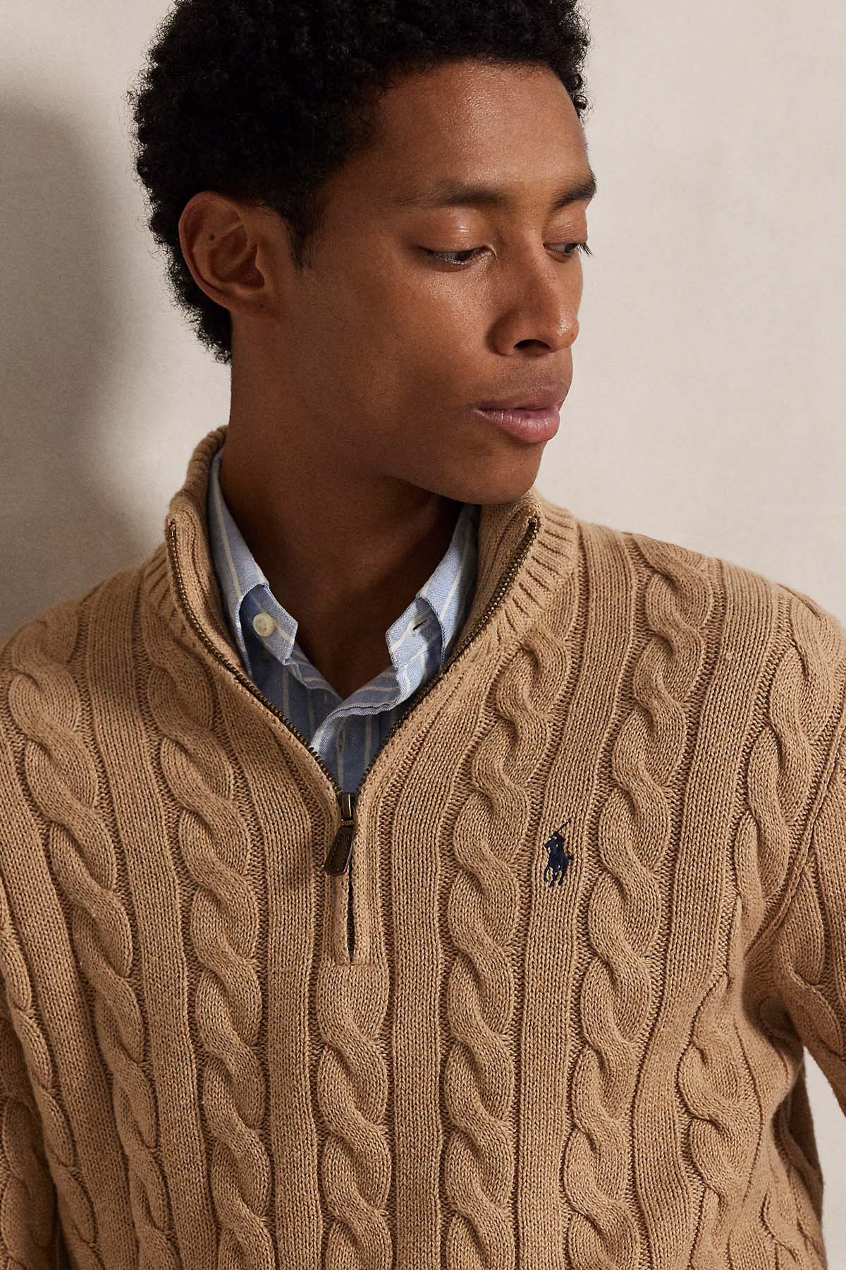 Polo Ralph Lauren Yarım Fermuarlı Dik Yaka Saç Örgü Triko