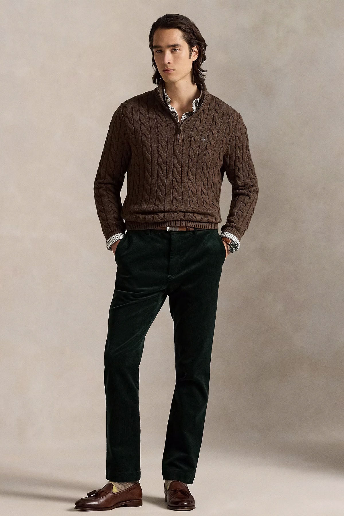 Polo Ralph Lauren Yarım Fermuarlı Dik Yaka Saç Örgü Triko