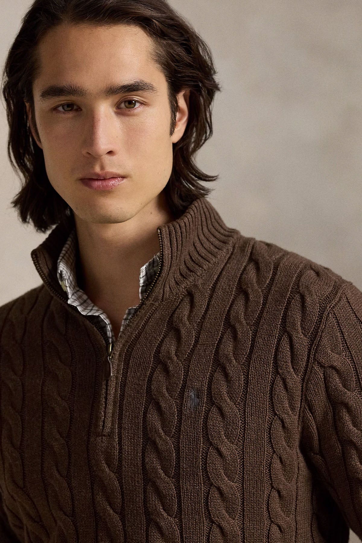 Polo Ralph Lauren Yarım Fermuarlı Dik Yaka Saç Örgü Triko