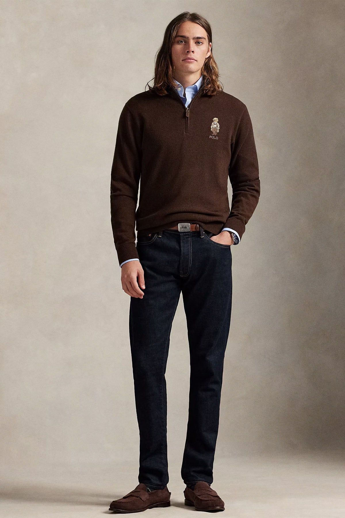 Polo Ralph Lauren Polo Bear Fermuarlı Dik Yaka İnce Örgü Yün Triko