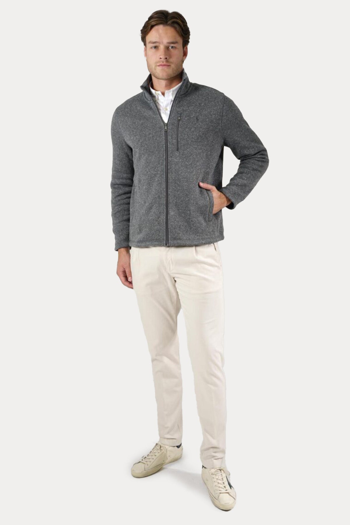 Polo Ralph Lauren Dik Yaka Örgü Şardonlu Sweatshirt Ceket