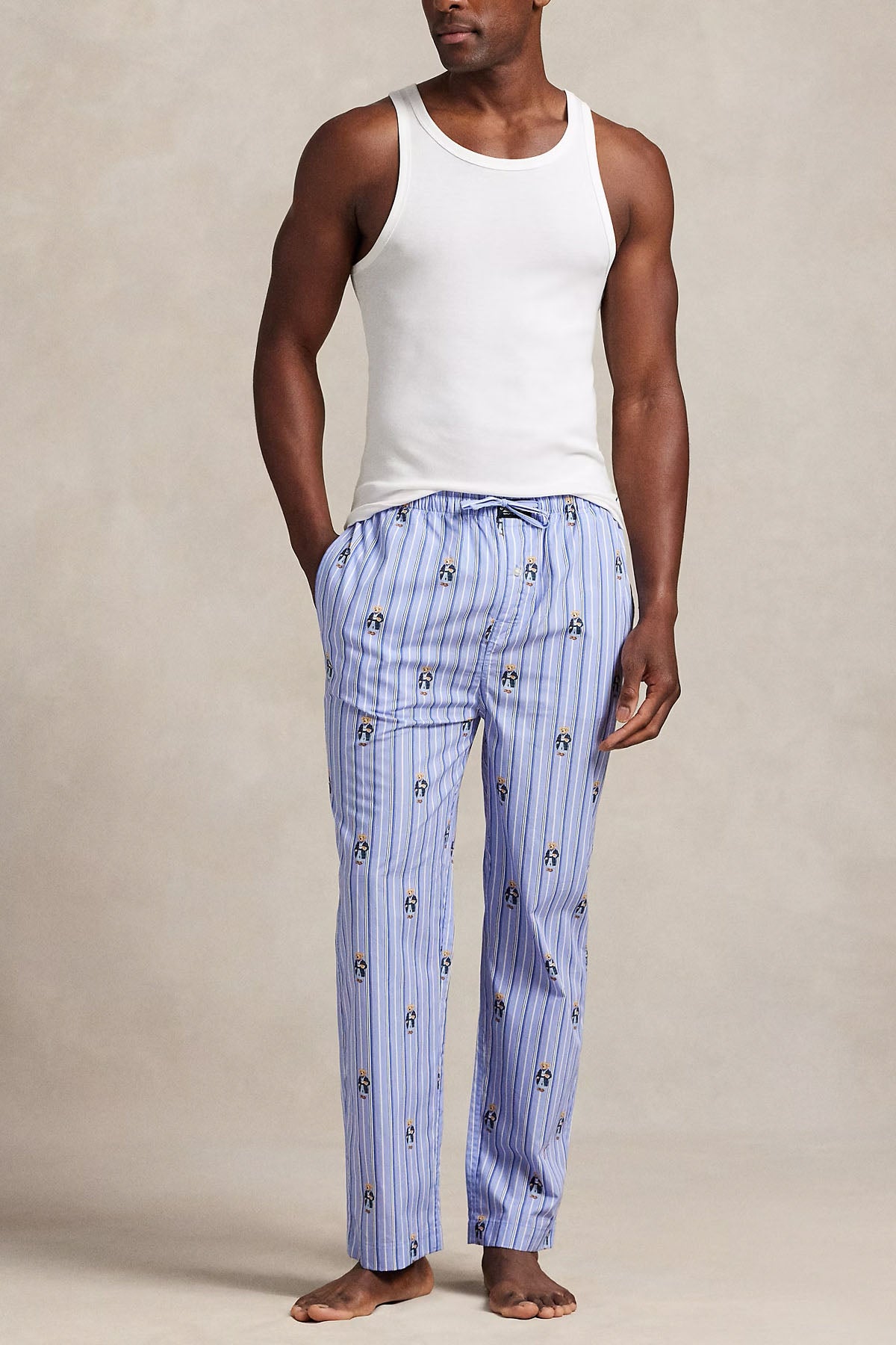 Polo Ralph Lauren Beli Lastikli Çizgili Polo Bear Pijama Altı