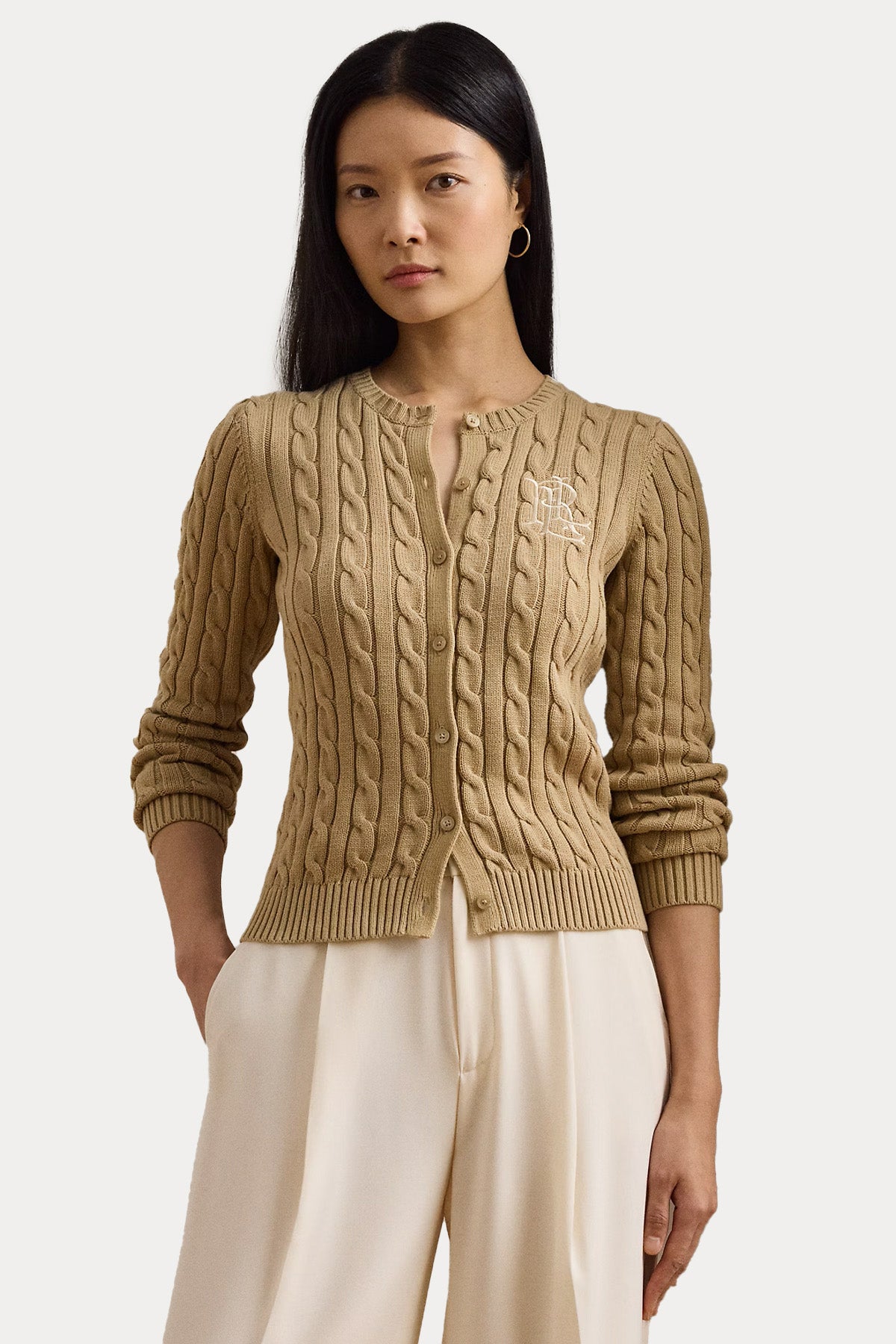 Polo Ralph Lauren Slim Fit İnce Saç Örgü Triko Ceket