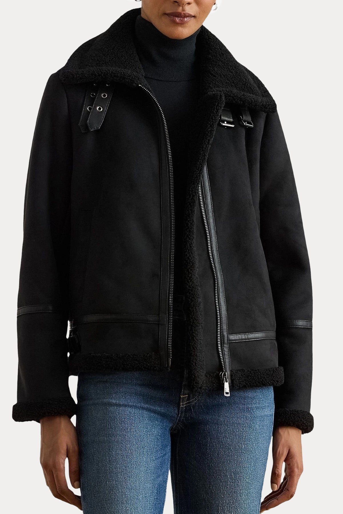 Polo Ralph Lauren Regular Fit İçi Kürklü Nubuk Biker Ceket