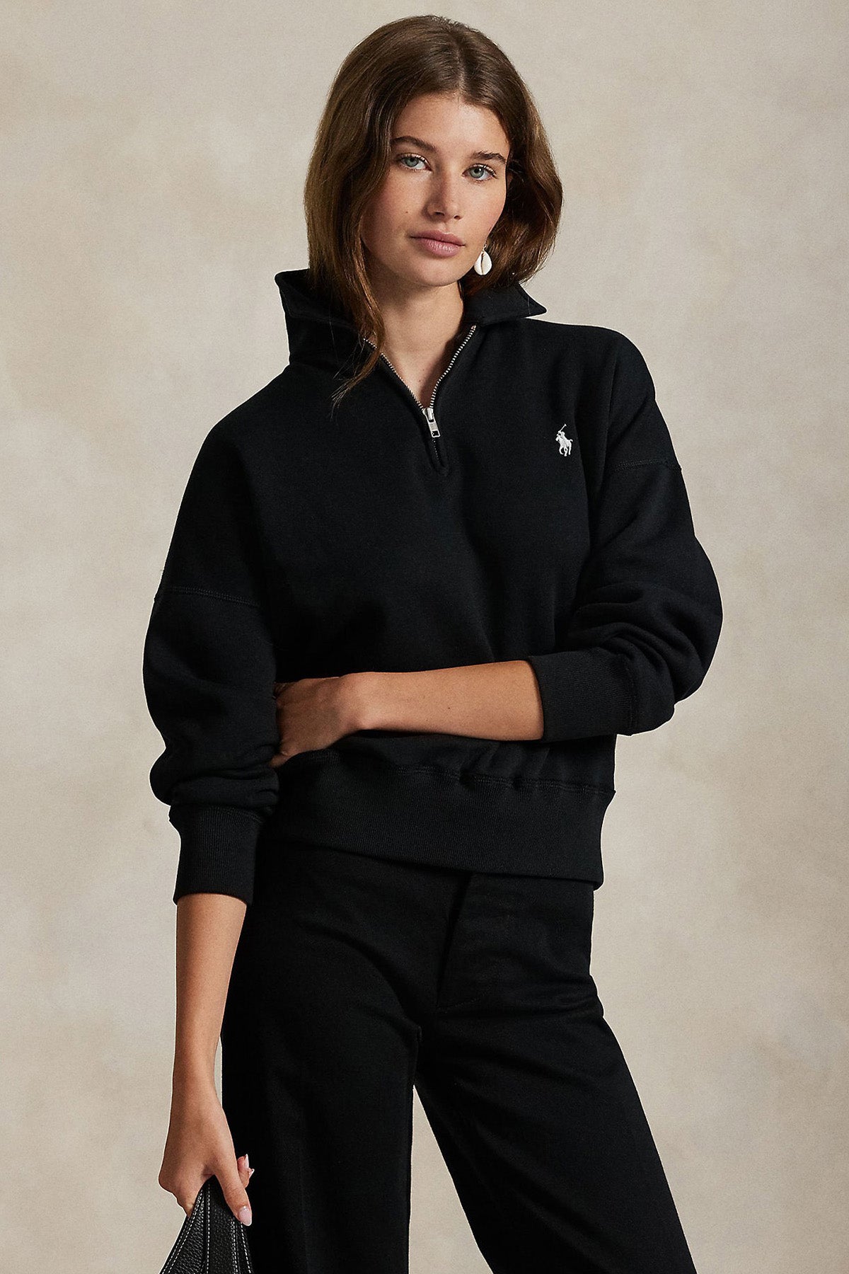 Polo Ralph Lauren Comfort Fit Yarım Fermuarlı Dik Yaka Şardonlu Sweatshirt