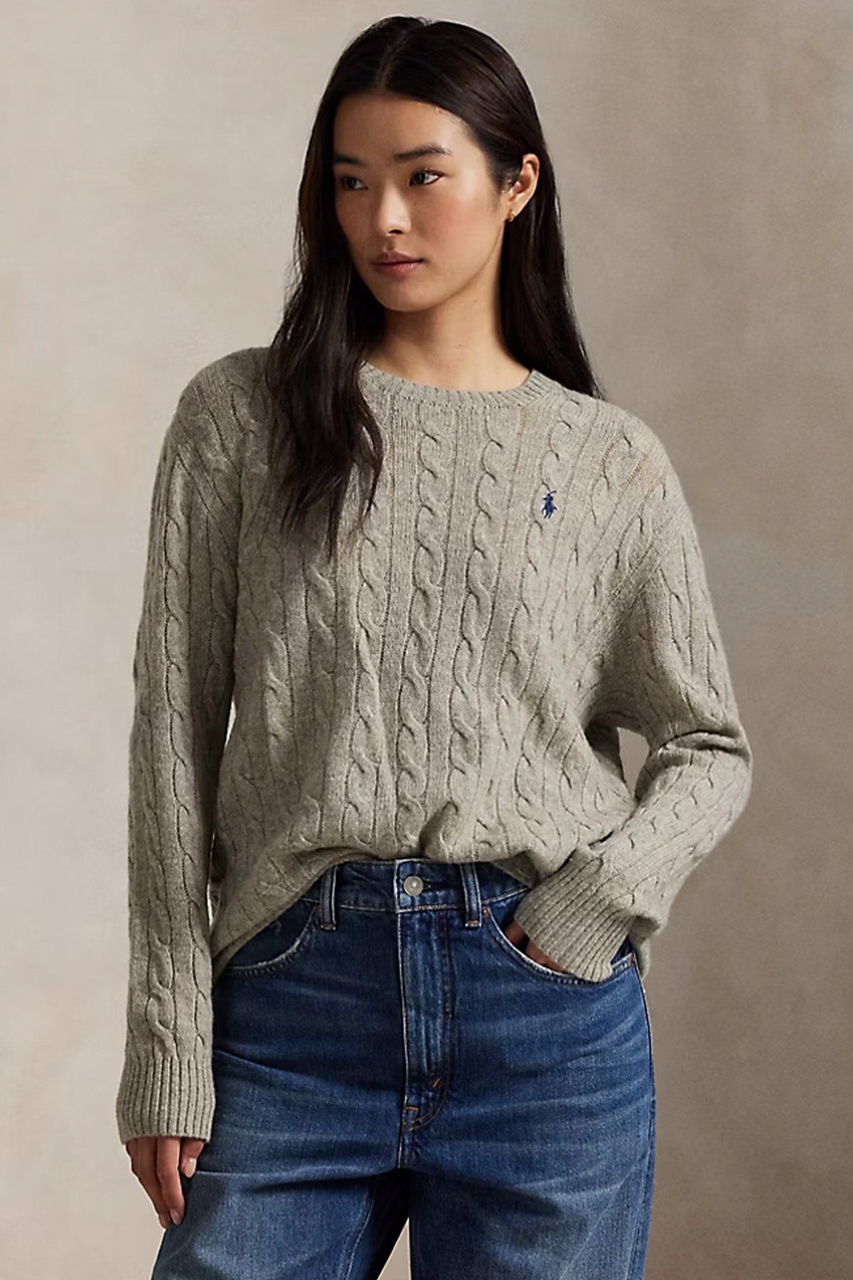 Polo Ralph Lauren Kaşmir Slim Fit Yuvarlak Yaka Saç Örgü Yün Triko