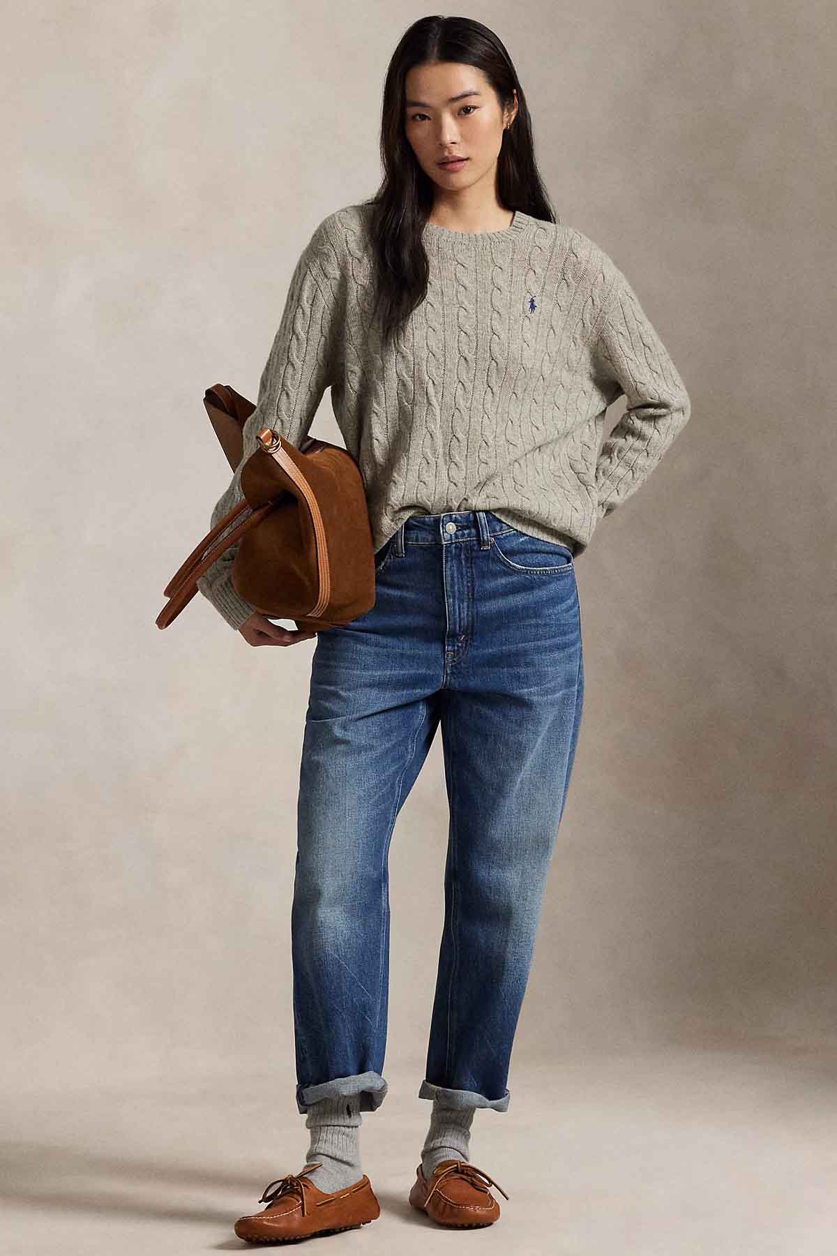 Polo Ralph Lauren Kaşmir Slim Fit Yuvarlak Yaka Saç Örgü Yün Triko