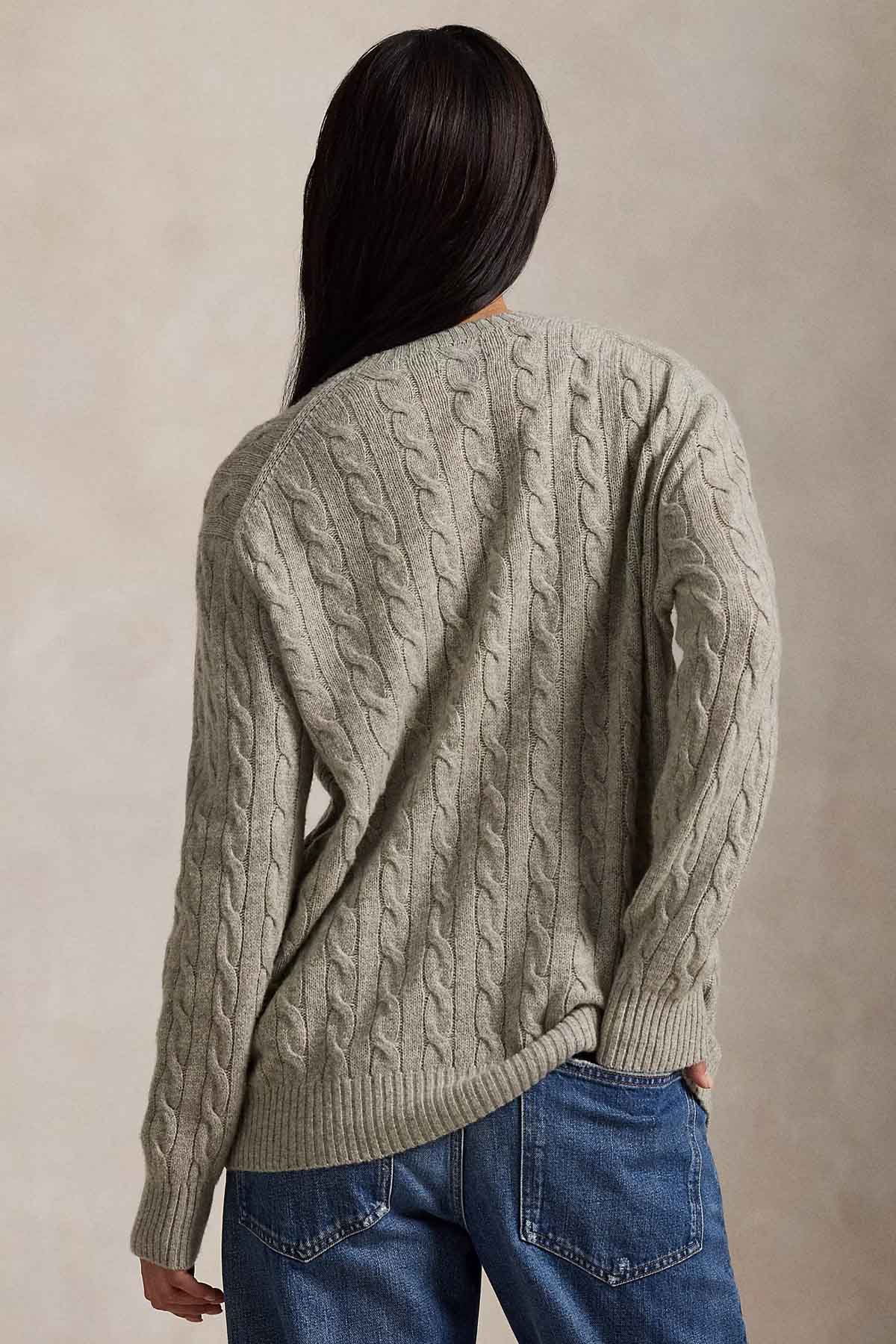 Polo Ralph Lauren Kaşmir Slim Fit Yuvarlak Yaka Saç Örgü Yün Triko