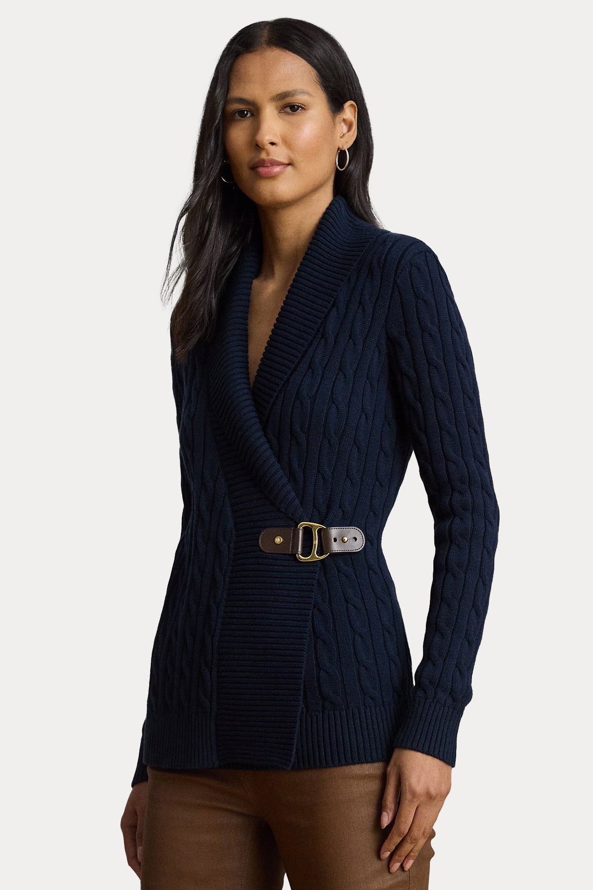 Polo Ralph Lauren Saç Örgü Kemerli Şal Yaka Triko Ceket