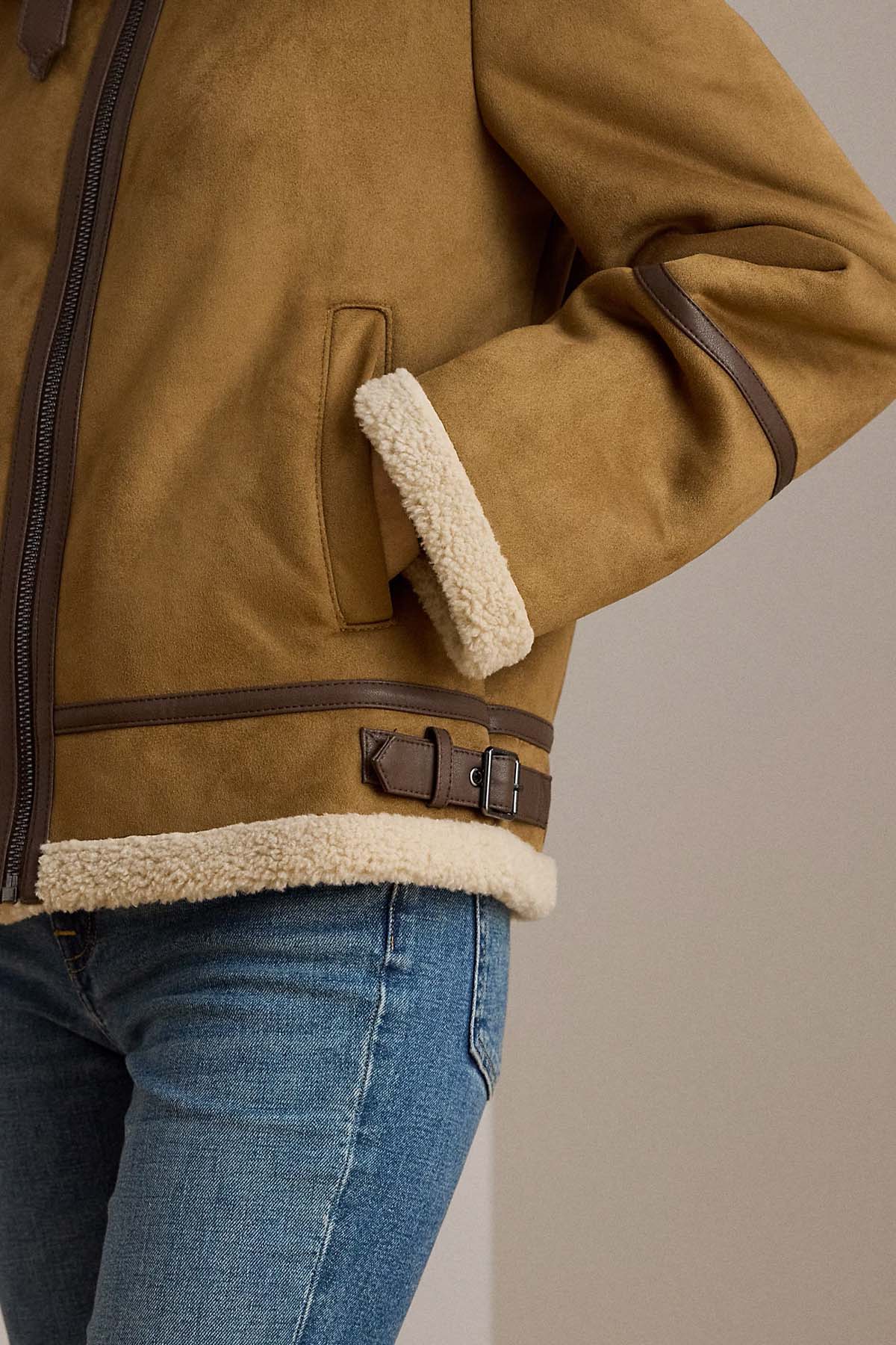 Polo Ralph Lauren Regular Fit İçi Kürklü Nubuk Biker Ceket