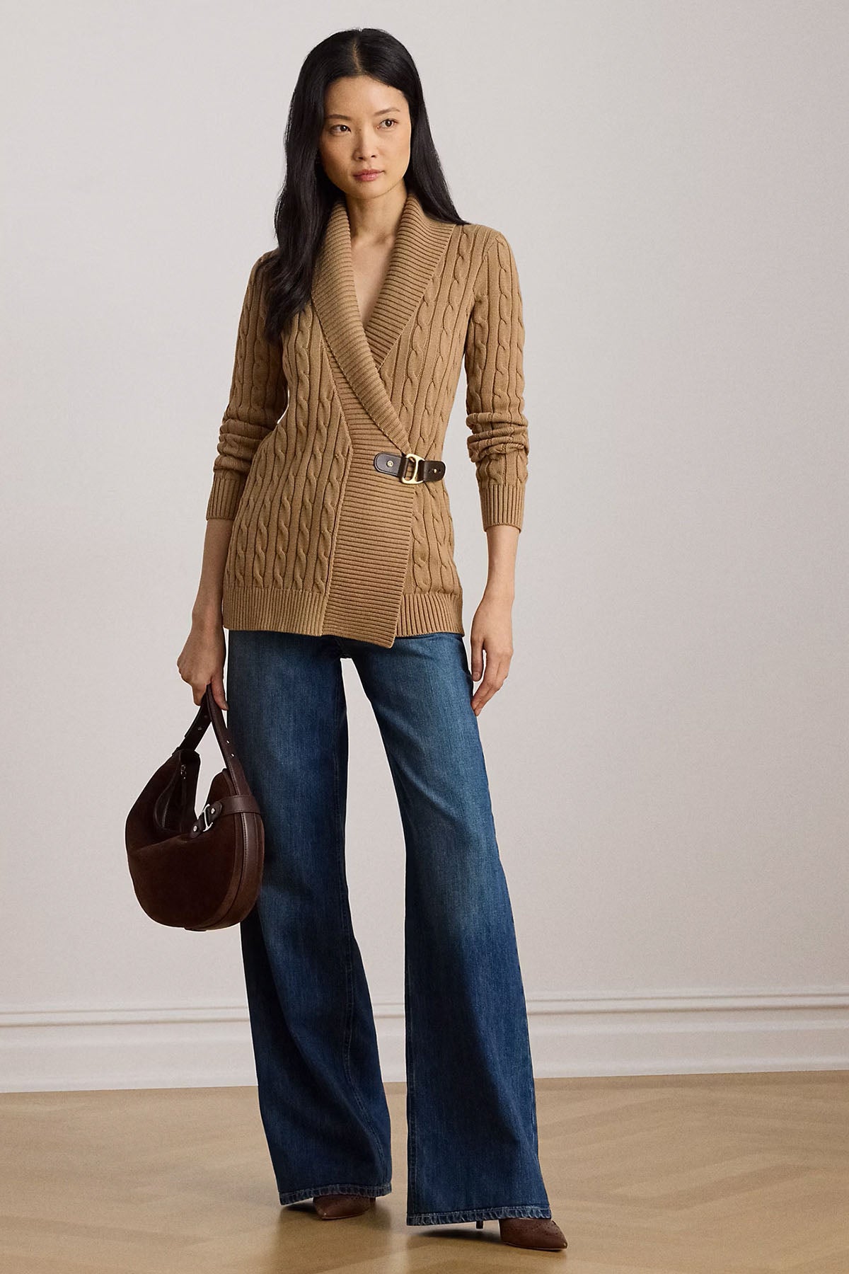 Polo Ralph Lauren Saç Örgü Kemerli Şal Yaka Triko Ceket