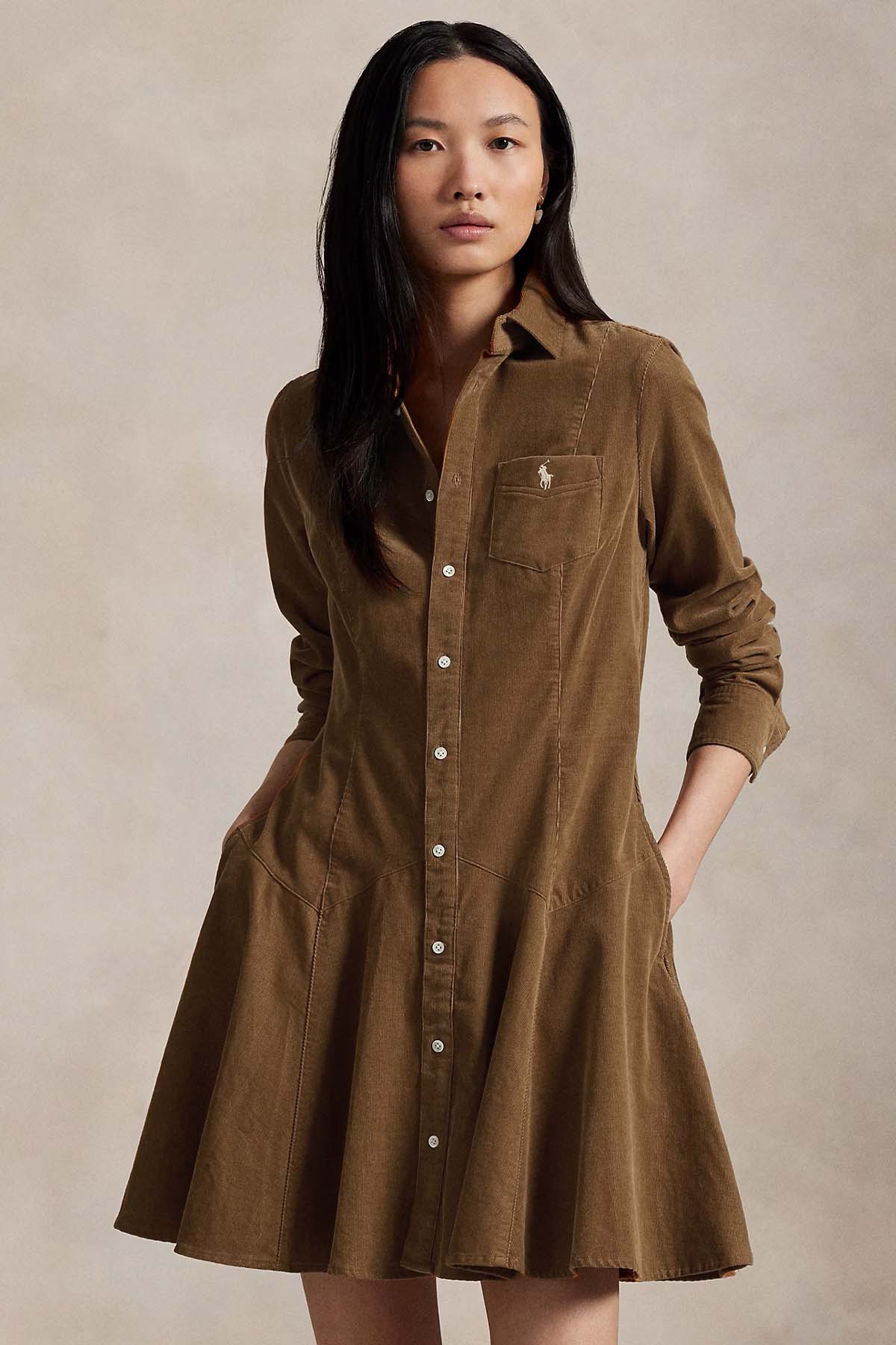 Polo Ralph Lauren Fitilli Kadife Mini Gömlek Elbise