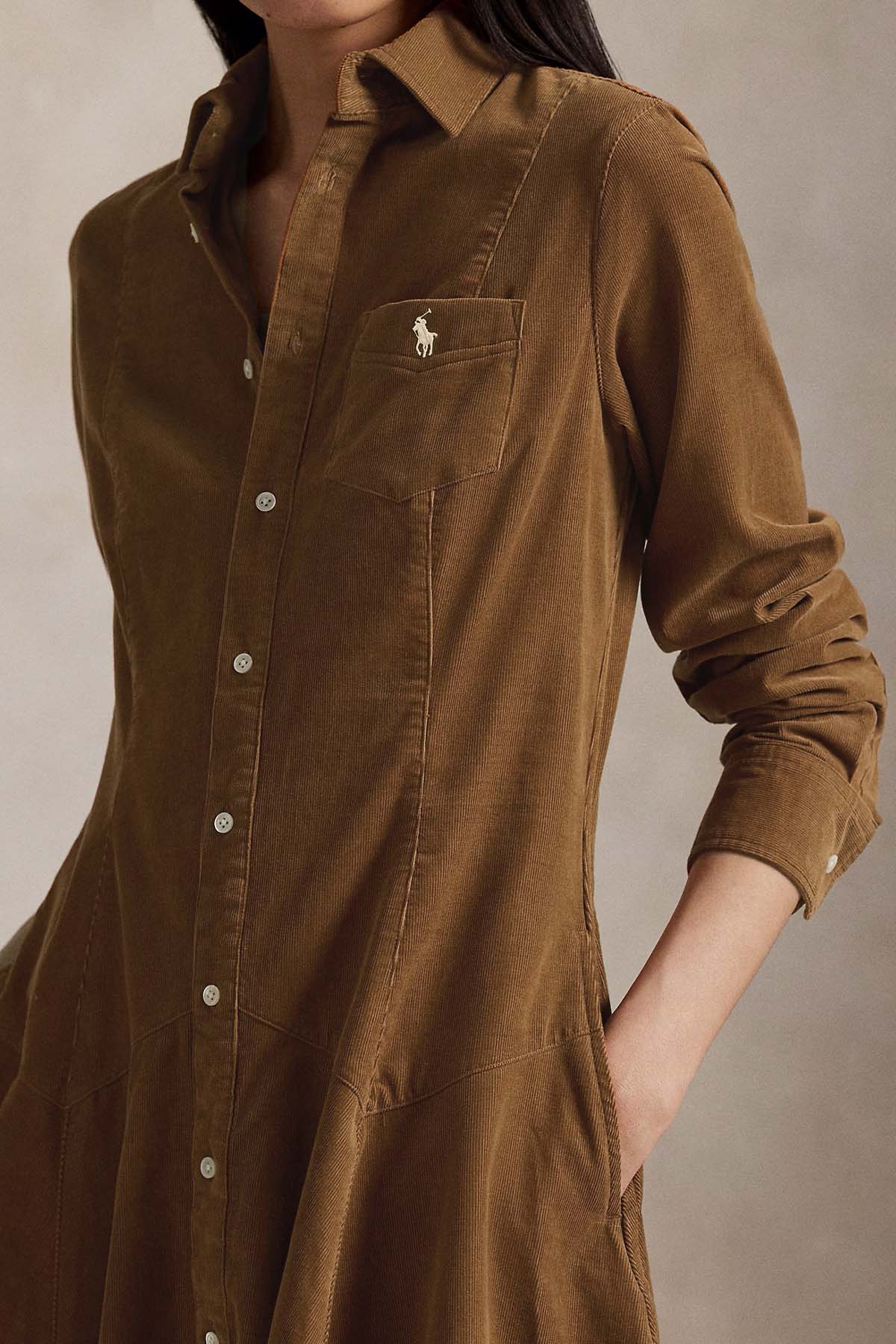 Polo Ralph Lauren Fitilli Kadife Mini Gömlek Elbise