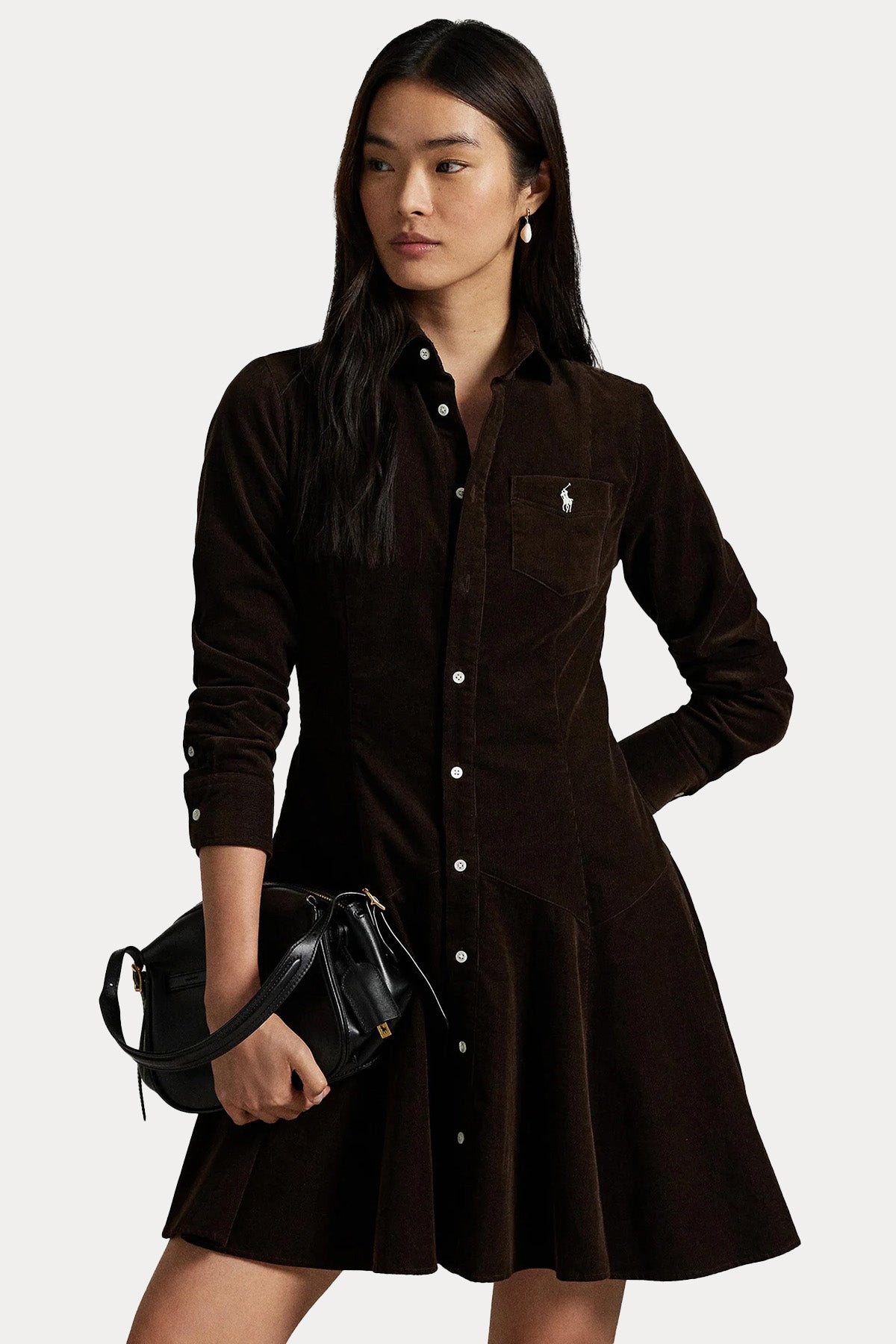 Polo Ralph Lauren Fitilli Kadife Mini Gömlek Elbise