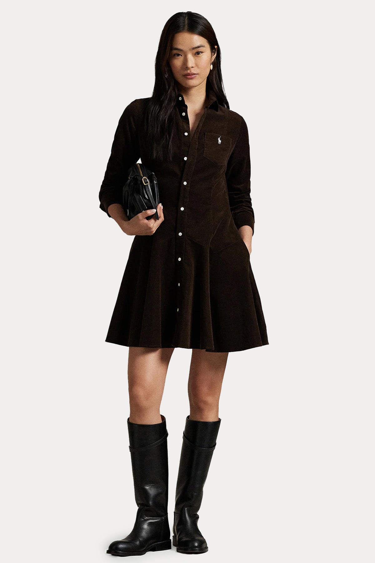 Polo Ralph Lauren Fitilli Kadife Mini Gömlek Elbise